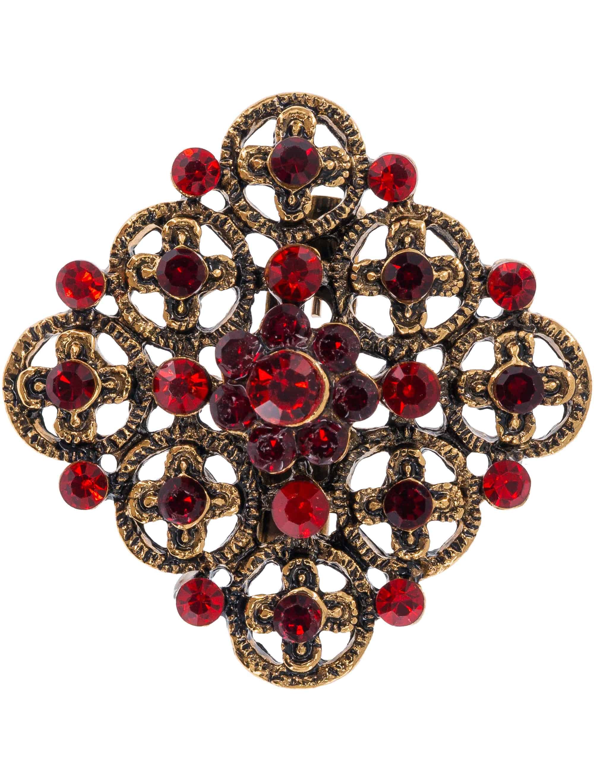 Brosche mit Blumen rot/gold | rot/gold | keine Größe