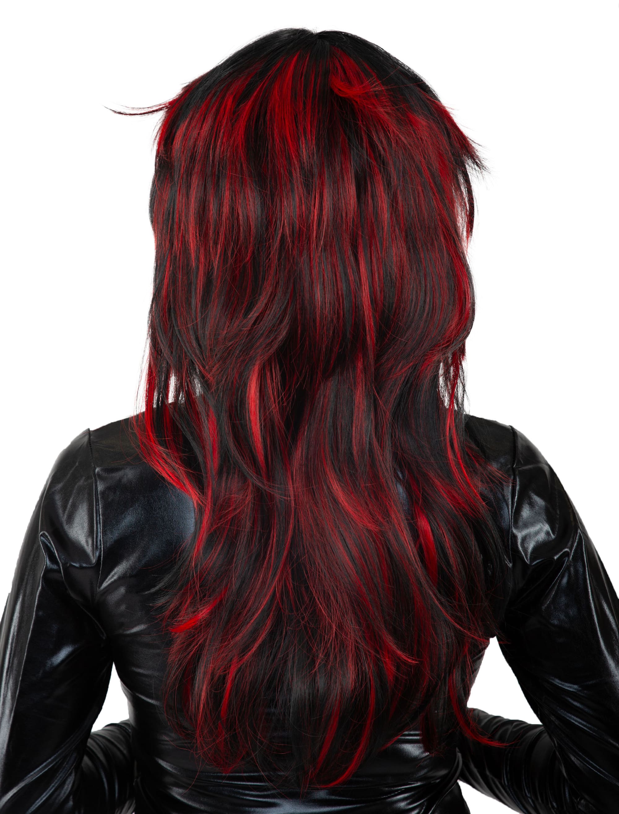 Perücke Mullet Langhaar schwarz/rot