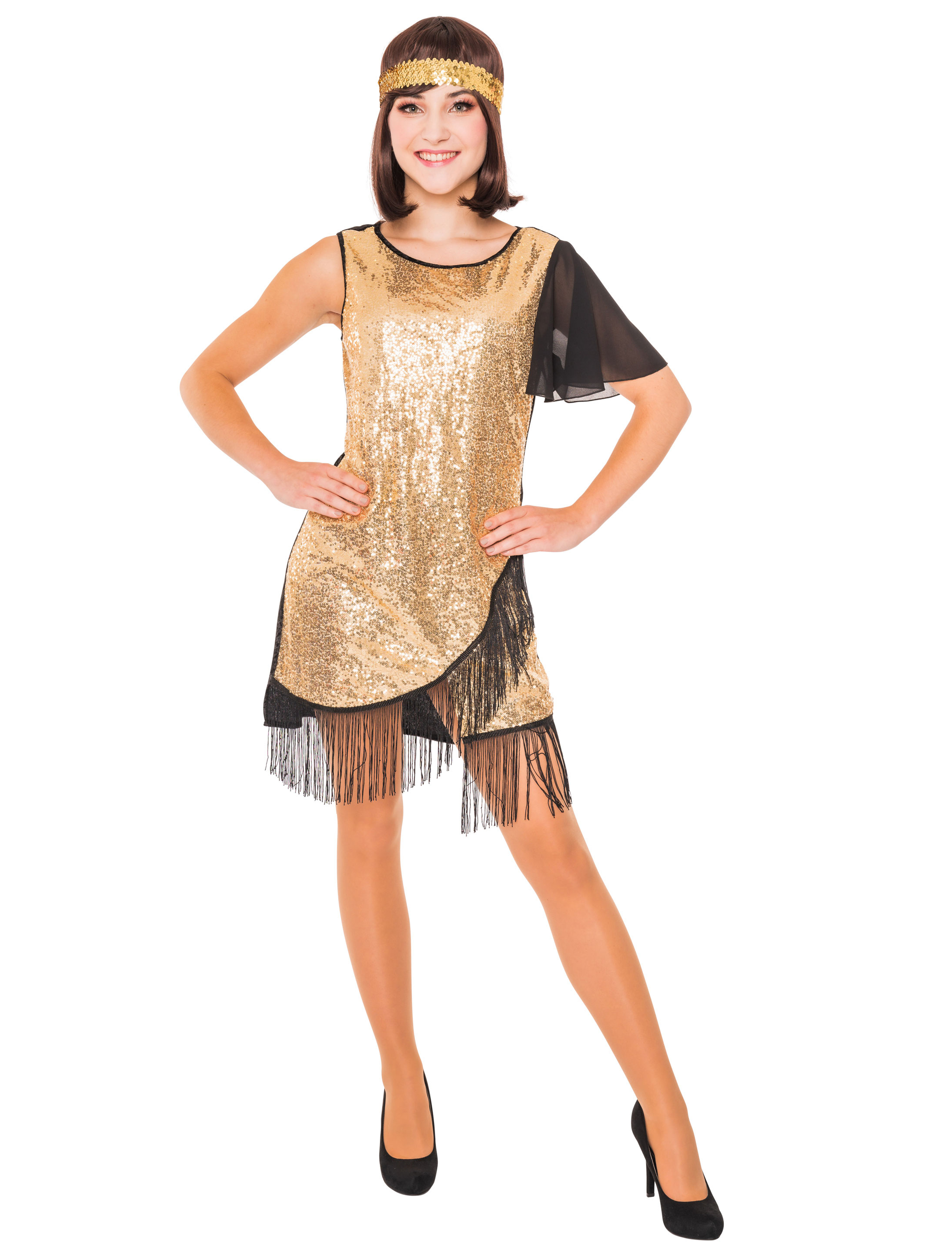 Kleid 20er Jahre Pailletten schwarz/gold S
