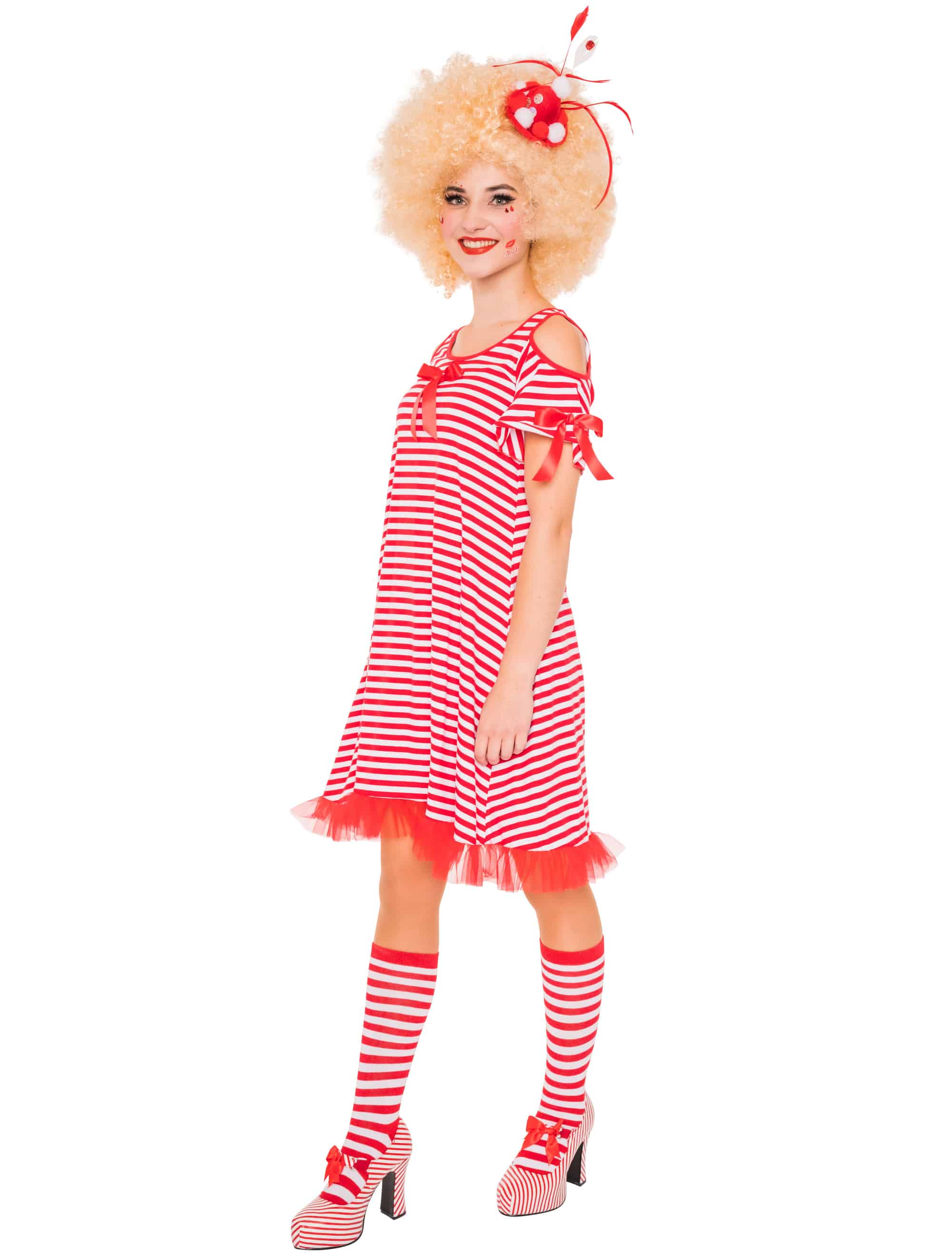 Kleid shoulder-cut mit Schleifen Damen rot/weiß 2XL/3XL