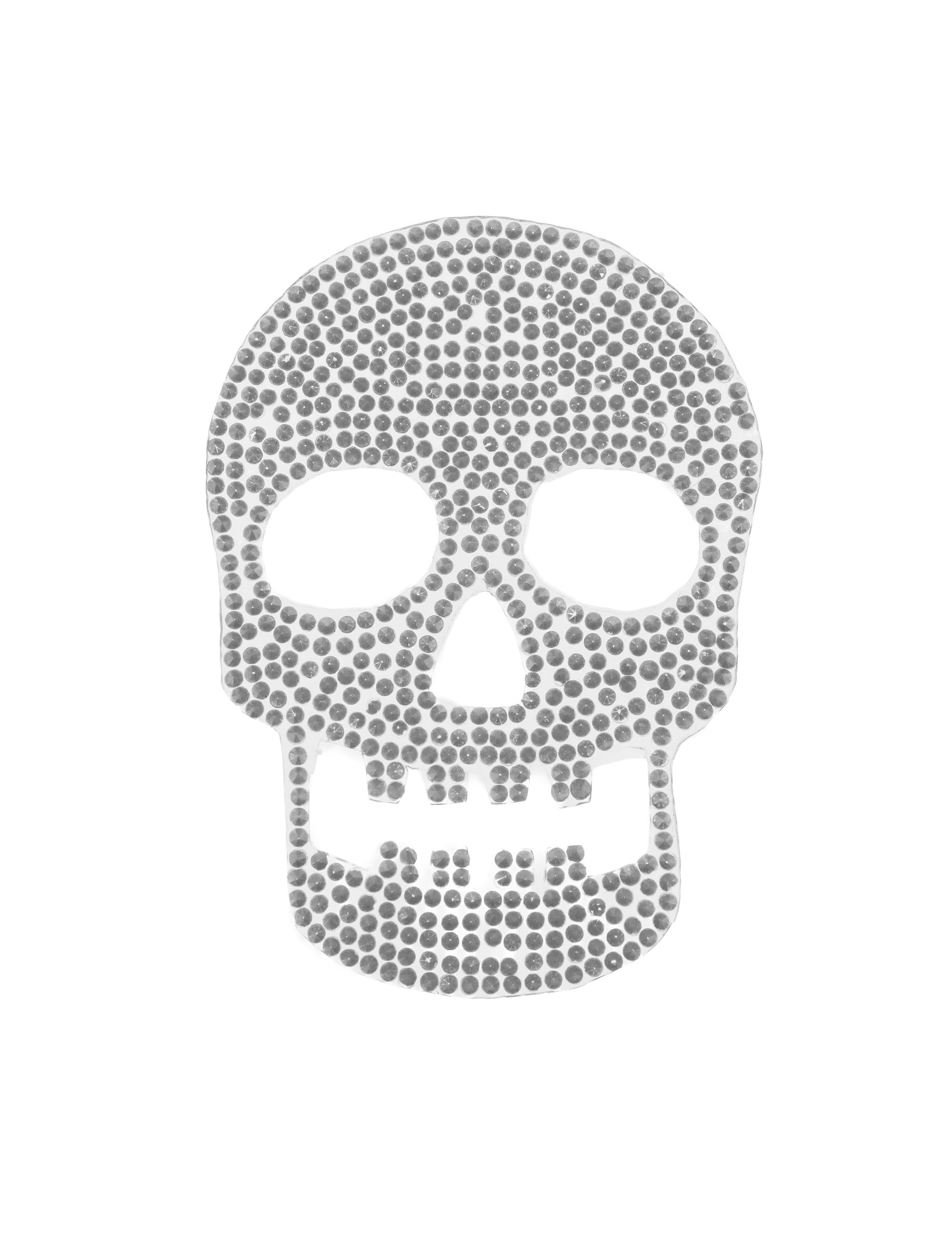 Bügelbild Strass Totenkopf 6x8,5cm silber