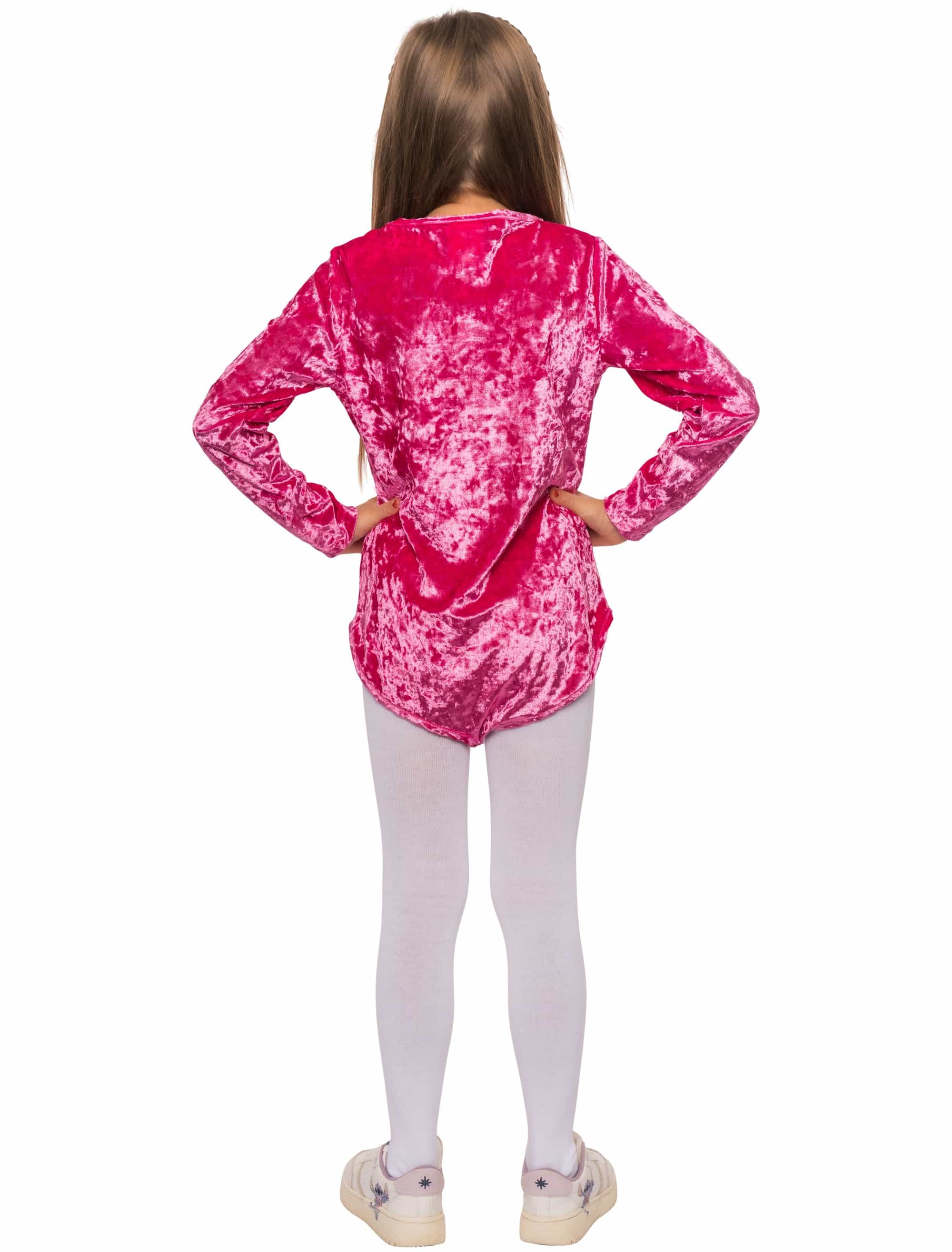 Body langarm Samt Kinder pink 140-152