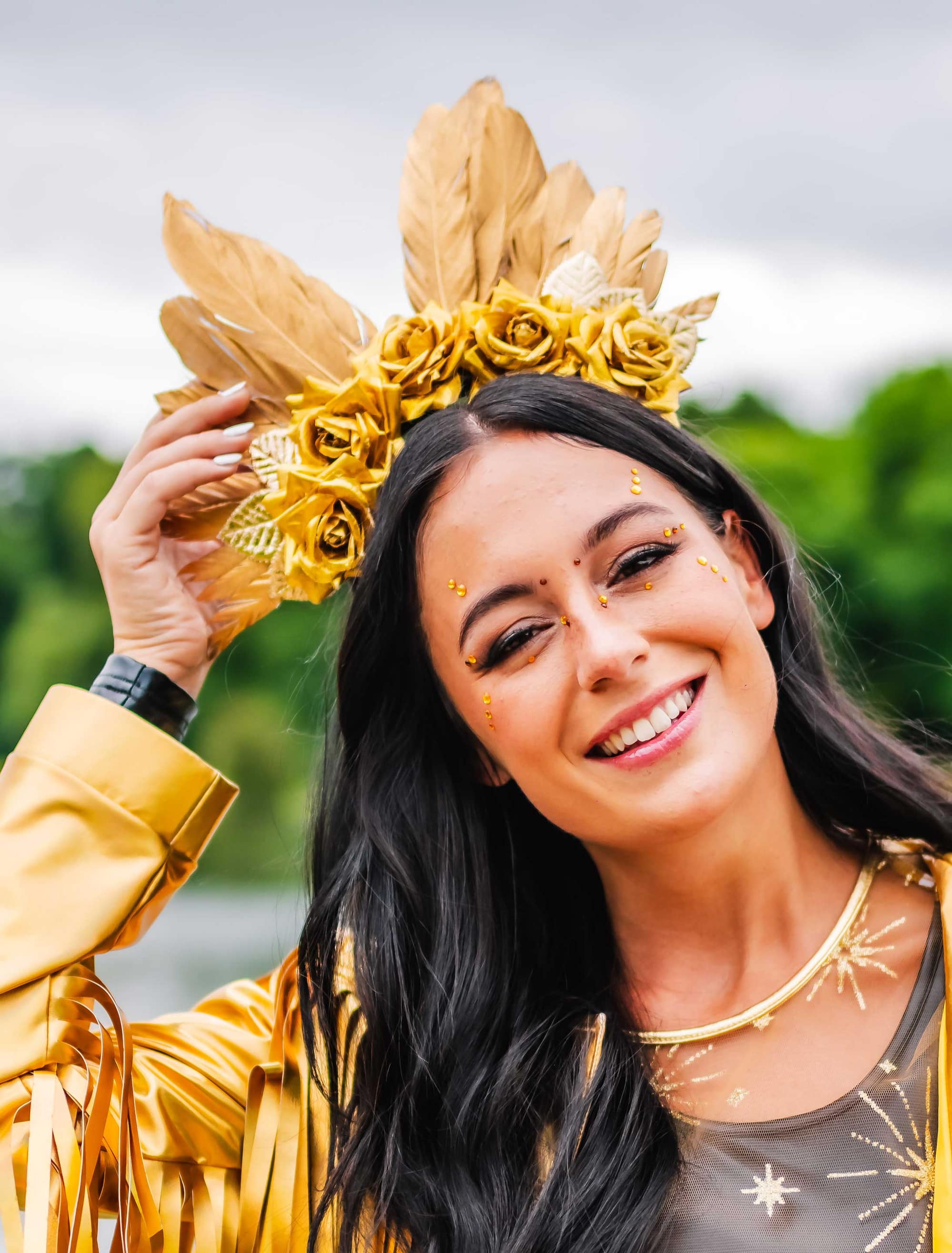 Haarreif Federn und Rosen gold