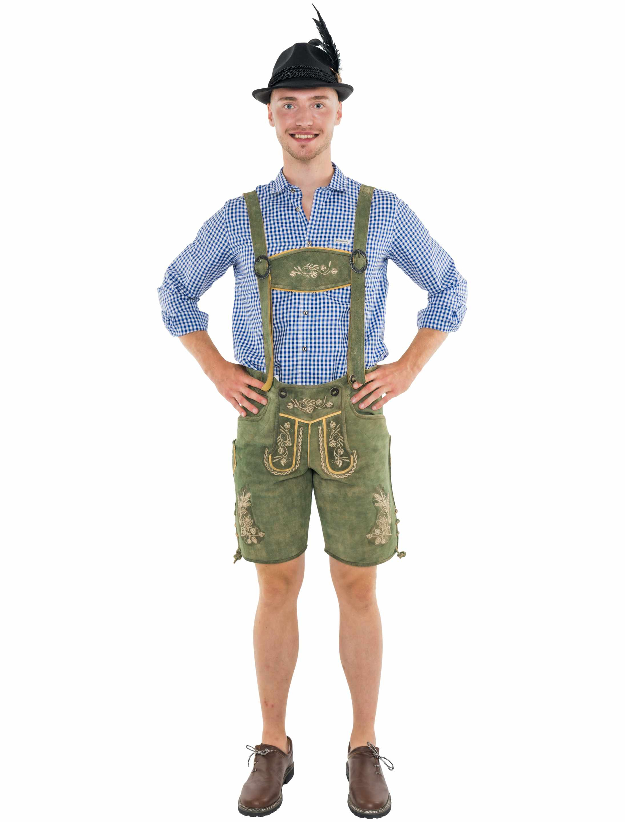 Lederhose kurz mit Blumen Herren grün XL