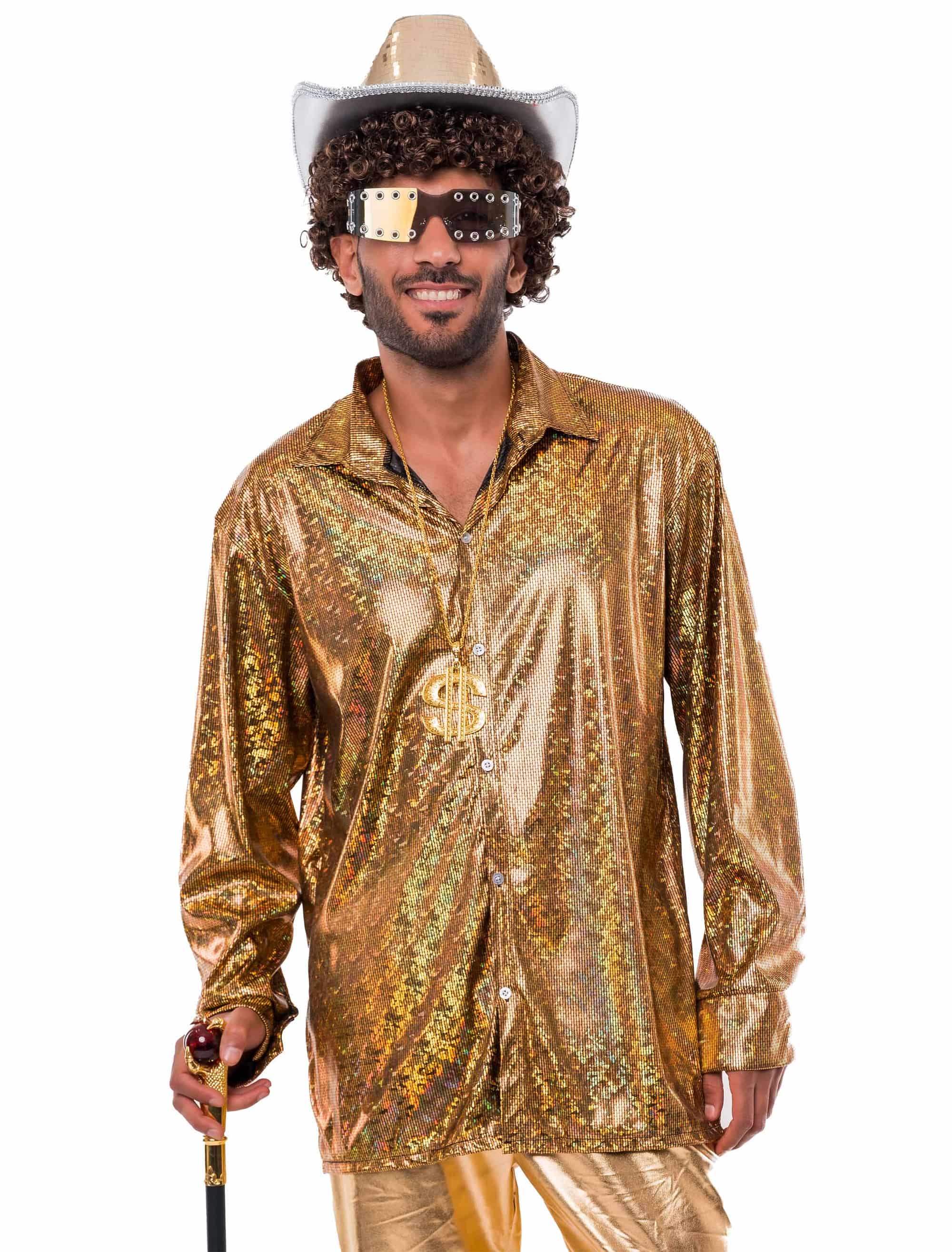 Hemd irisierend Metallic Herren gold M/L