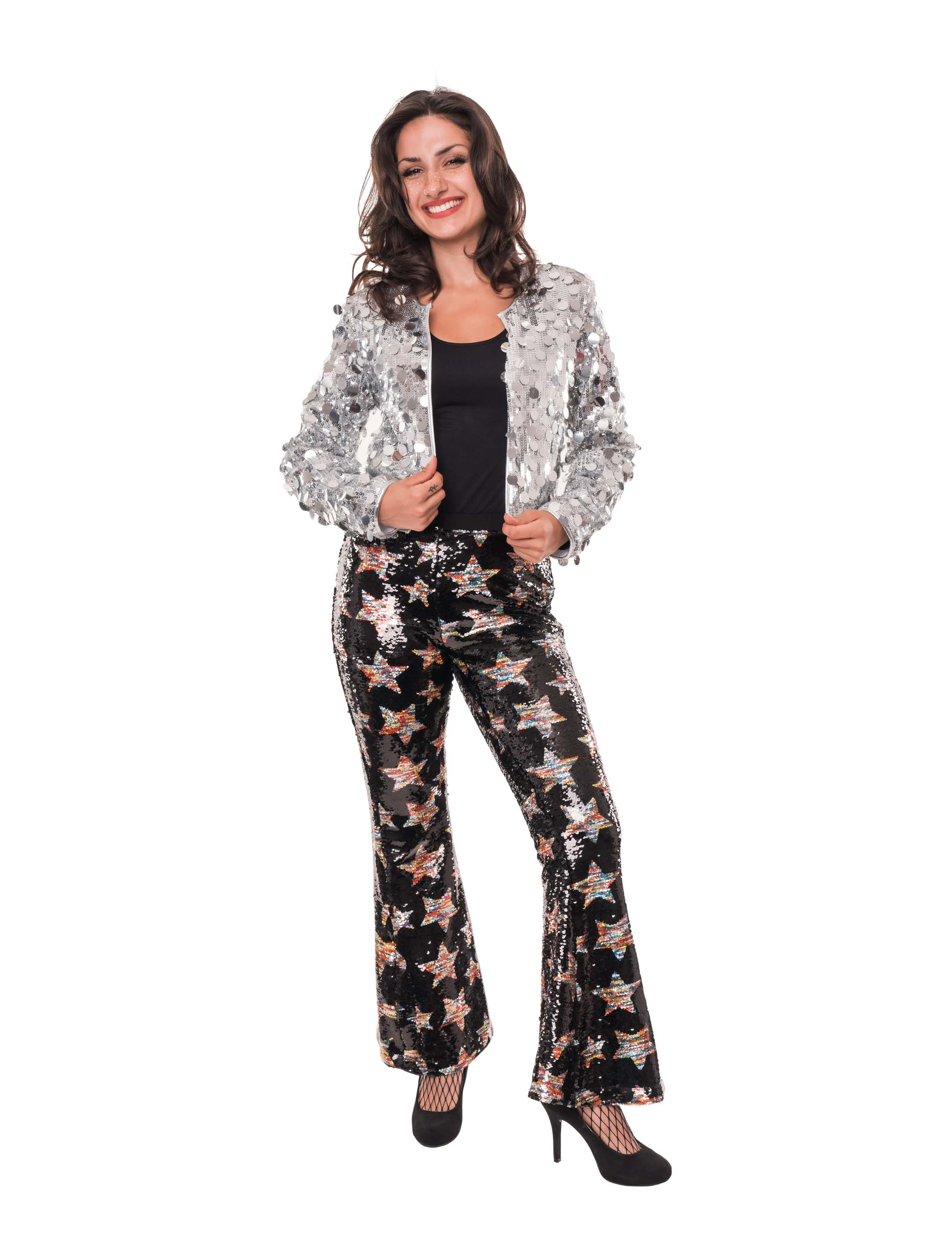 Jacke Pailletten Damen silber XXS/XS