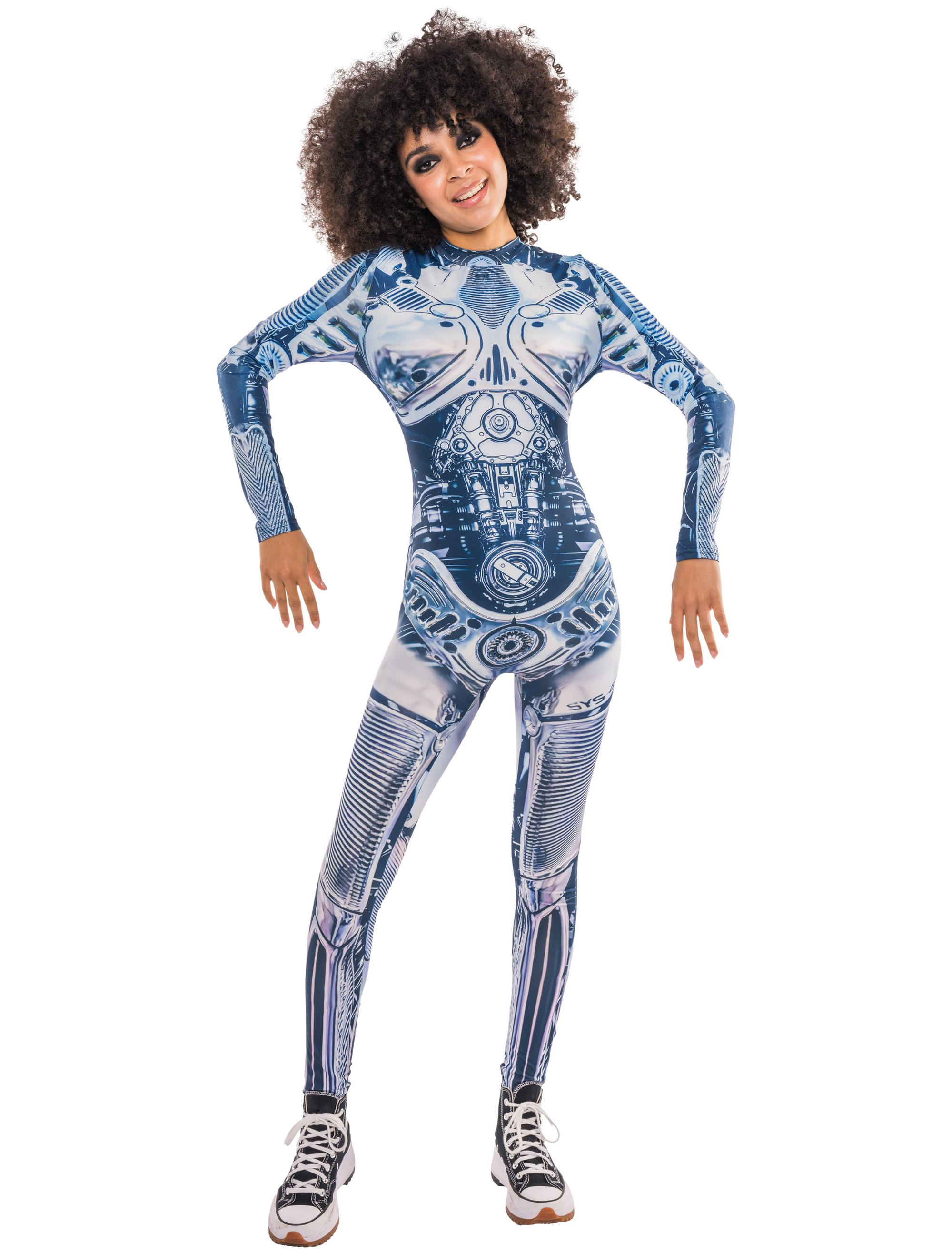 Jumpsuit Roboter Print Damen blau/weiß S/M