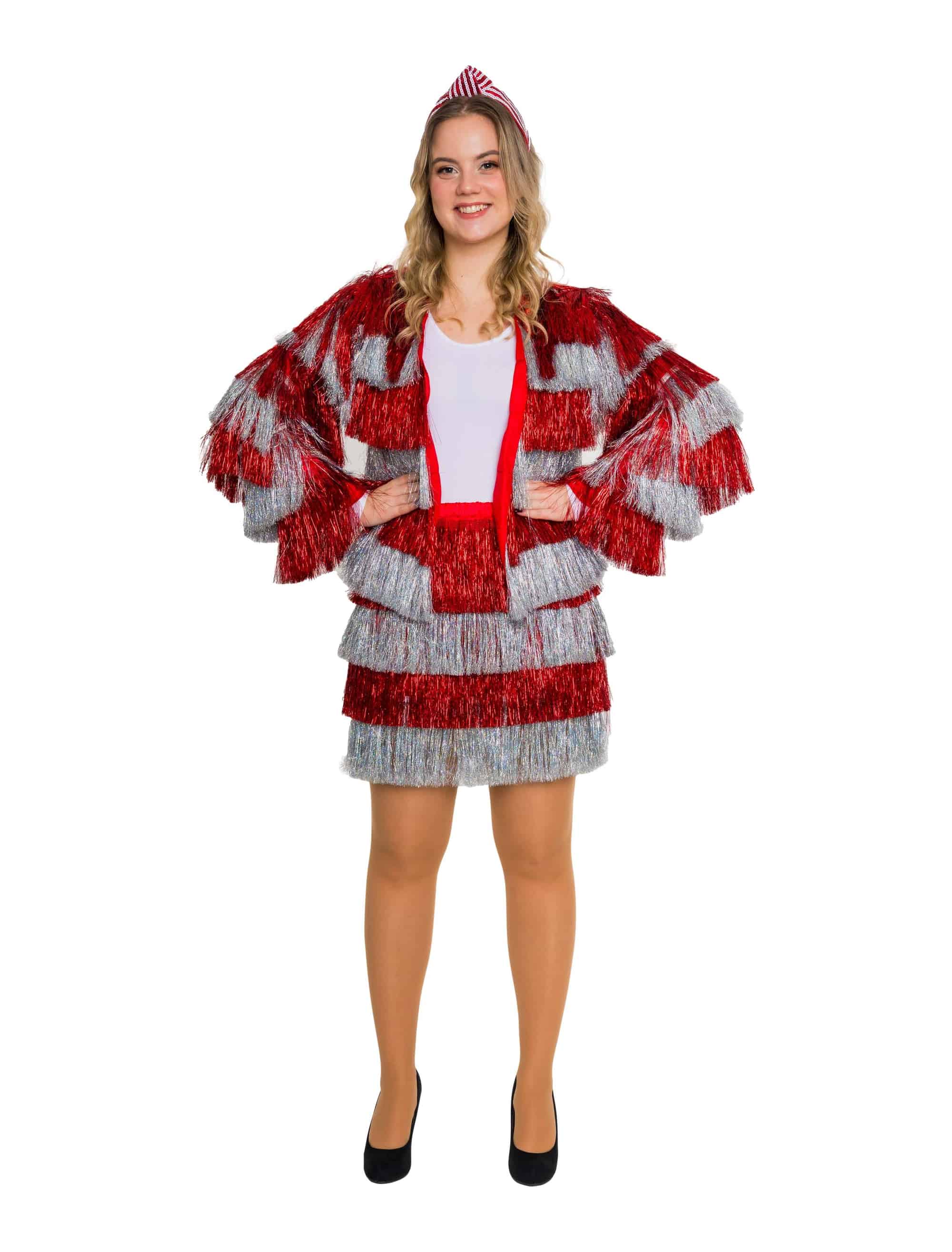 Jacke Lametta fein Damen rot/silber S/M