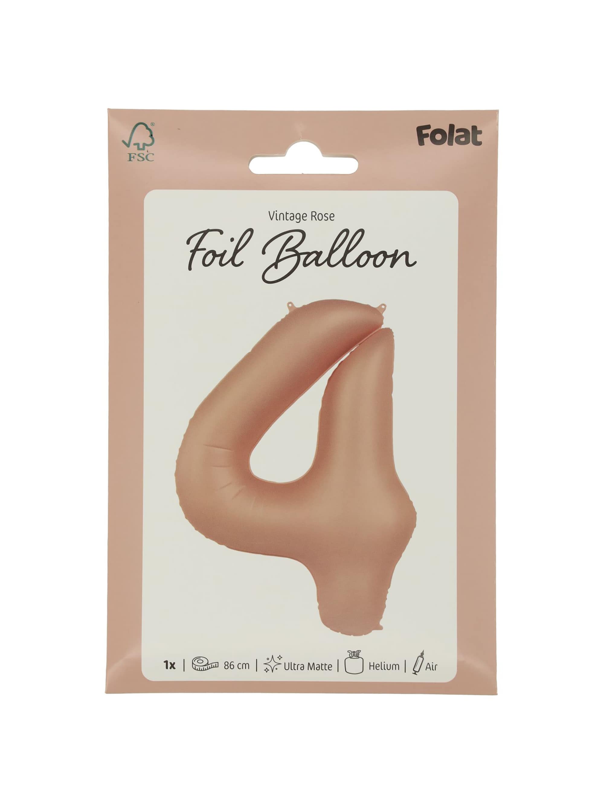 Folienballon Zahl 4 L matt rosa