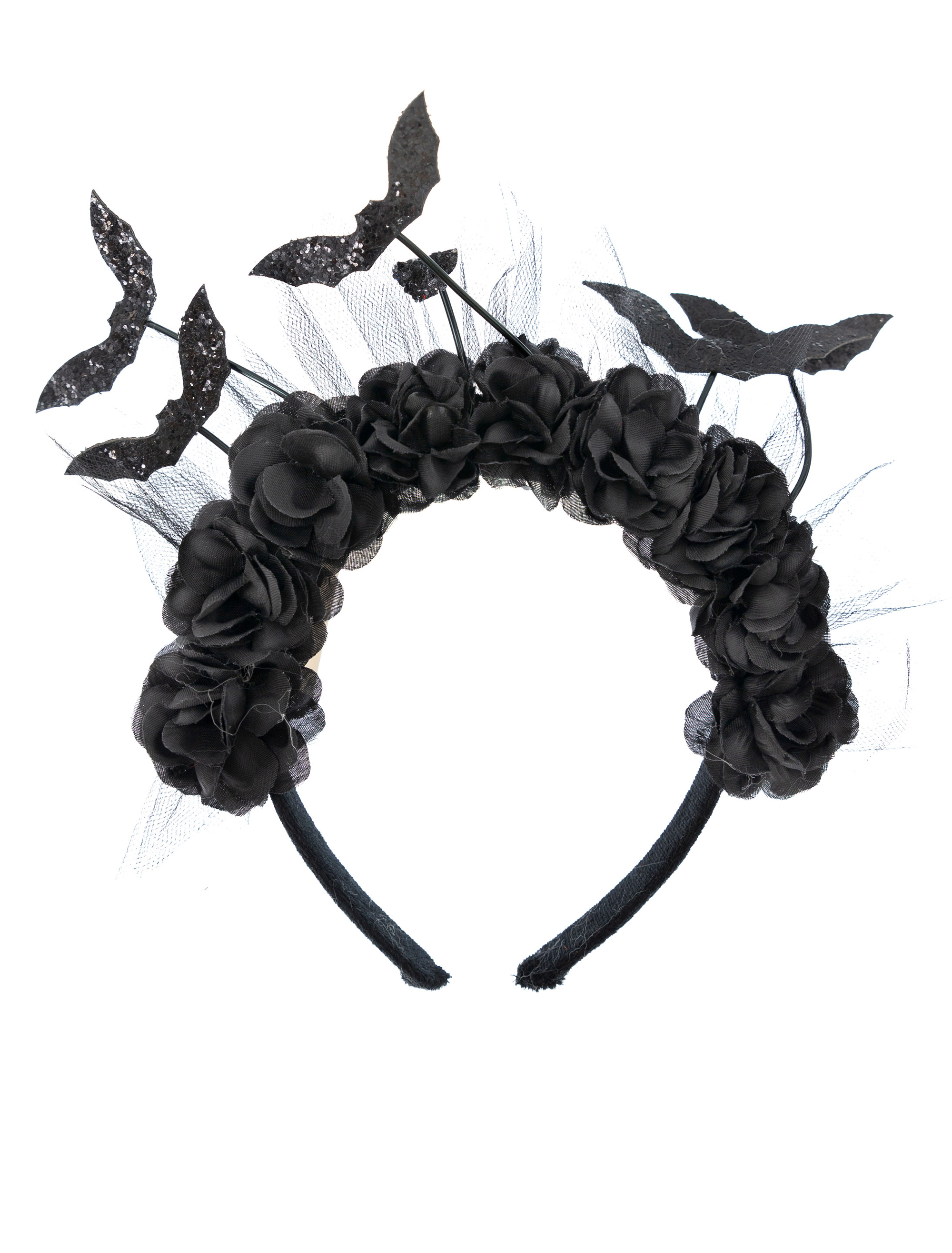 Haarreif mit Blumen und Fledermäusen schwarz