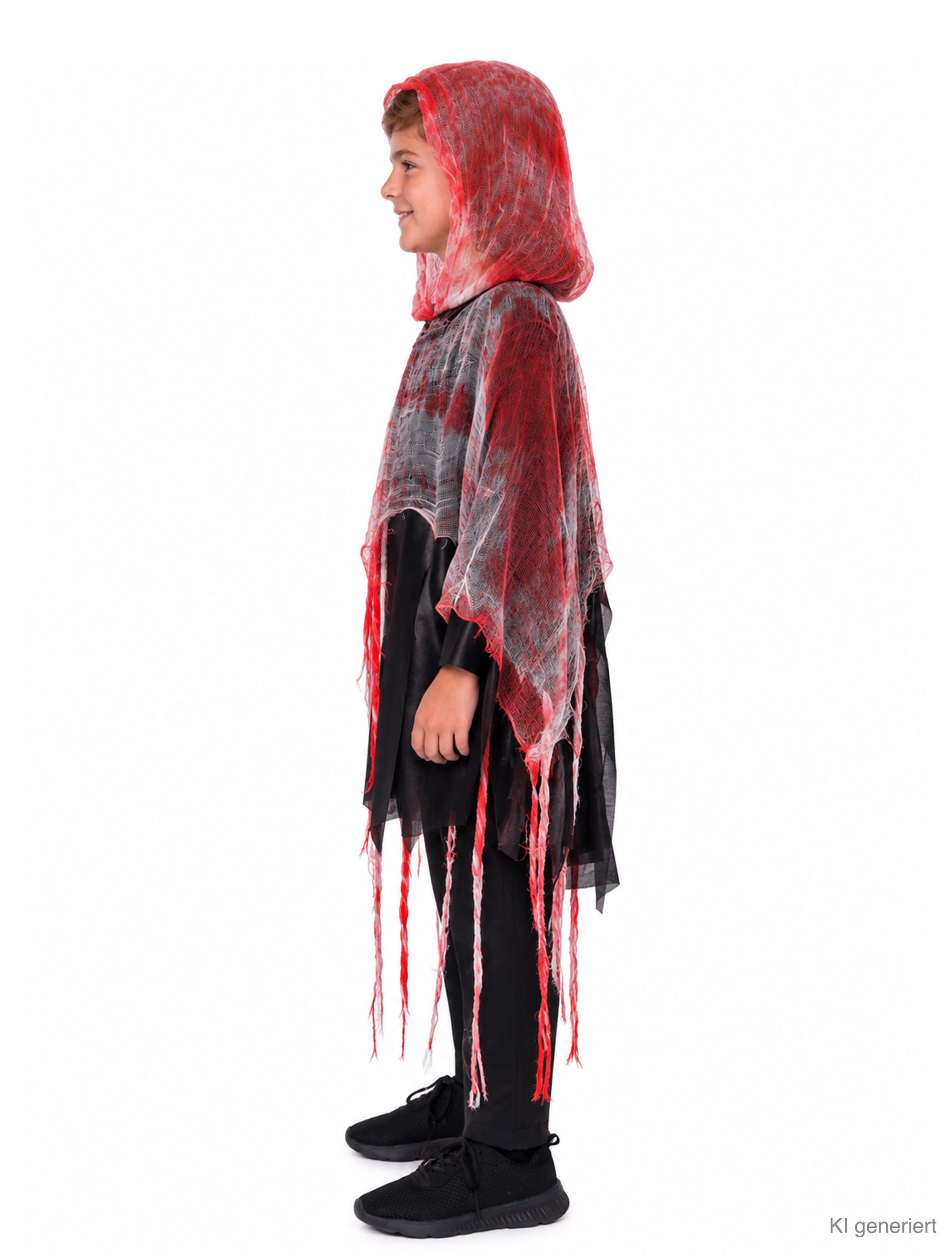 Poncho blutiger Geist mit Kapuze Kinder schwarz/rot one size