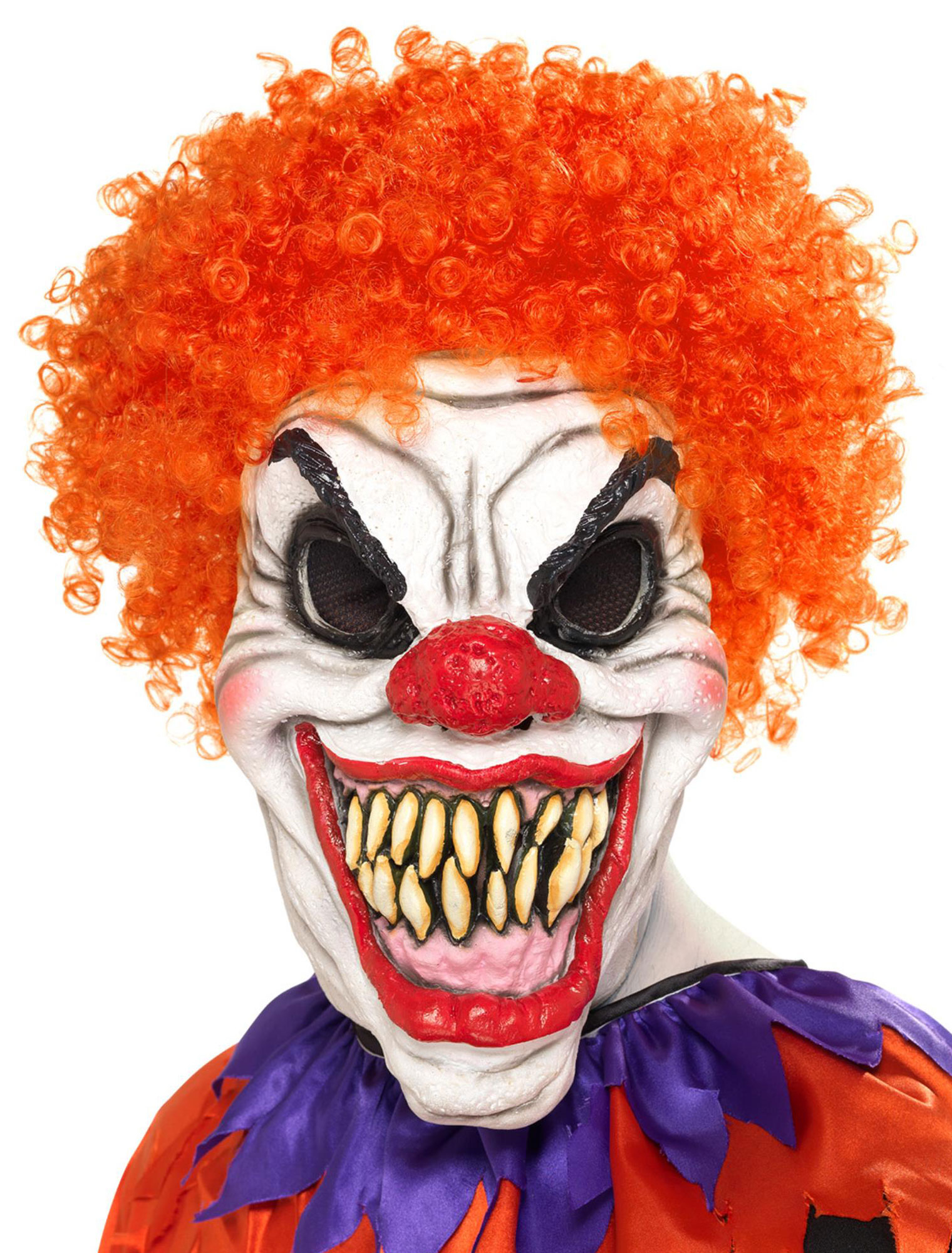 Latexmaske Horrorclown mit Perücke rot/weiß