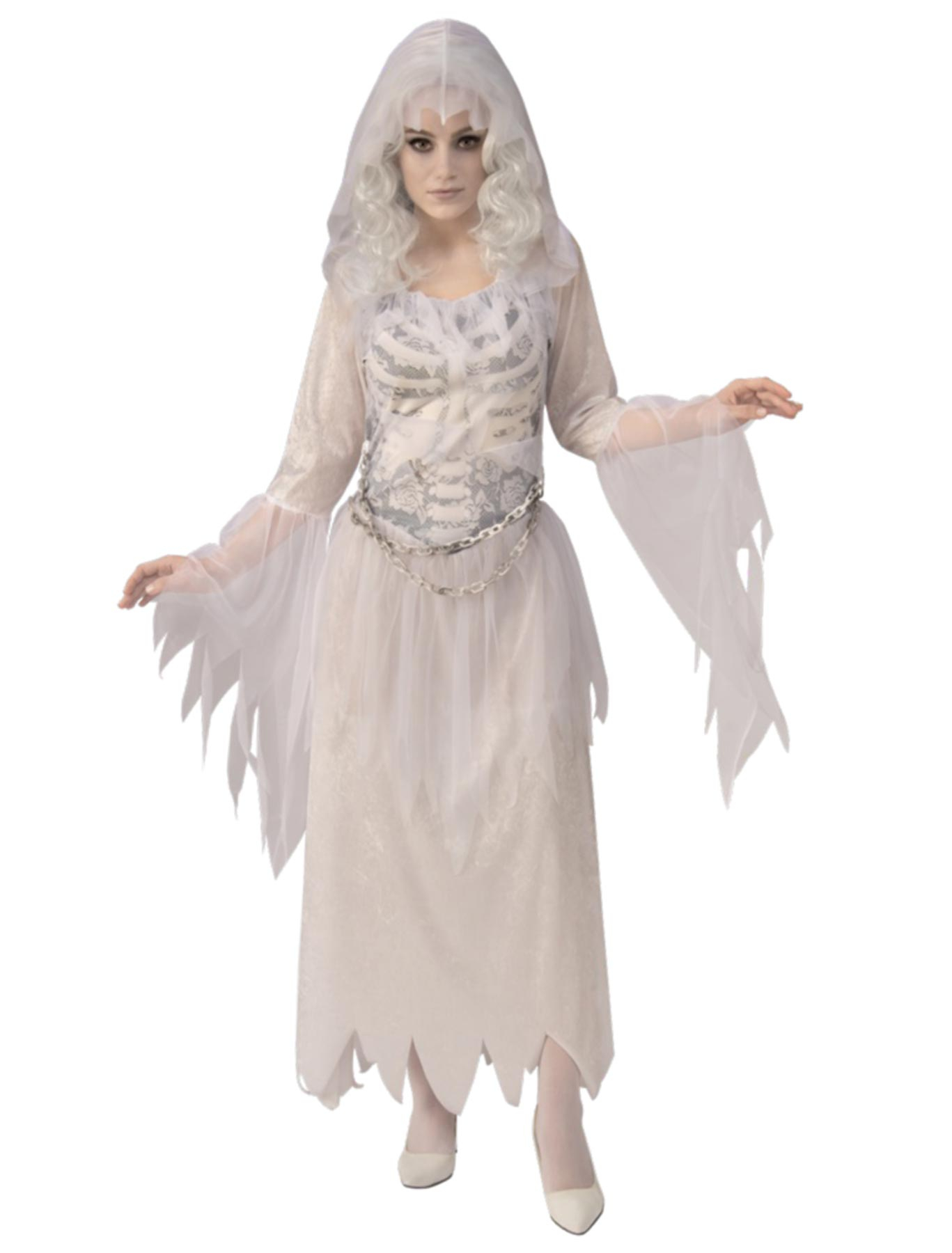 Kleid Geisterbraut mit Kapuze Damen weiß L