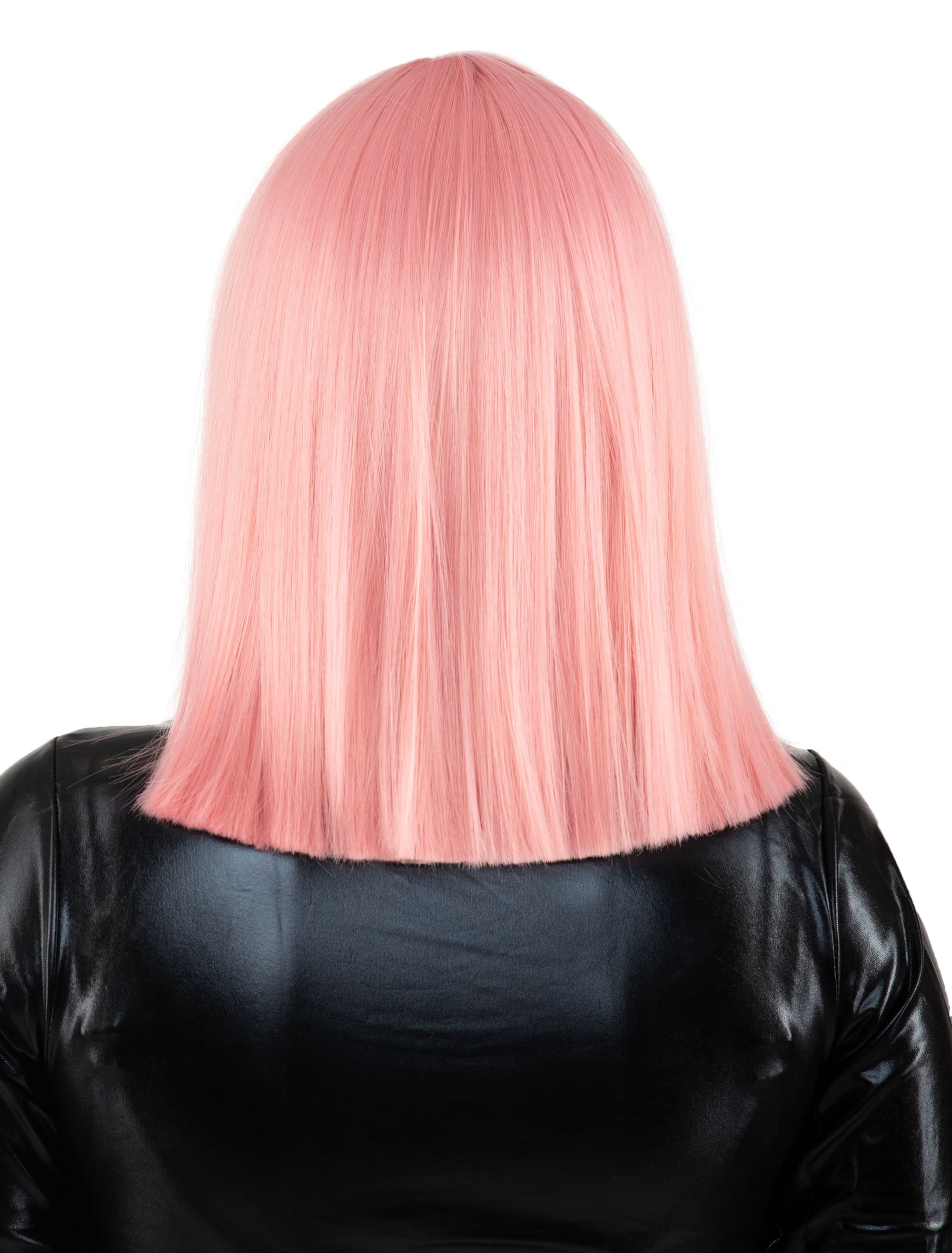 Perücke Langhaar glatt mit Pony rosa