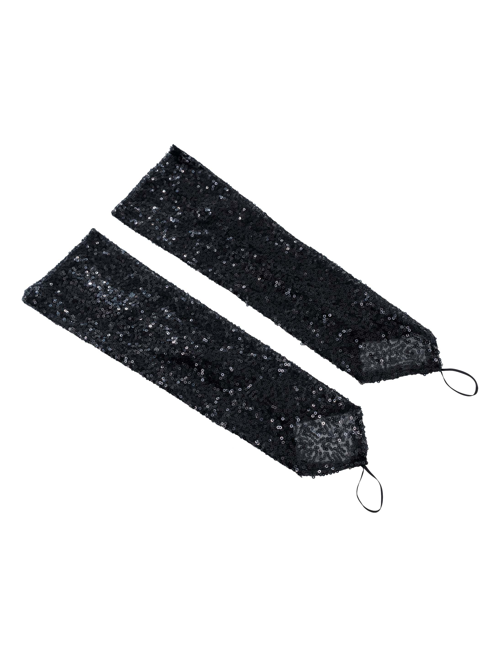 Handschuhe fingerlos Pailletten schwarz one size