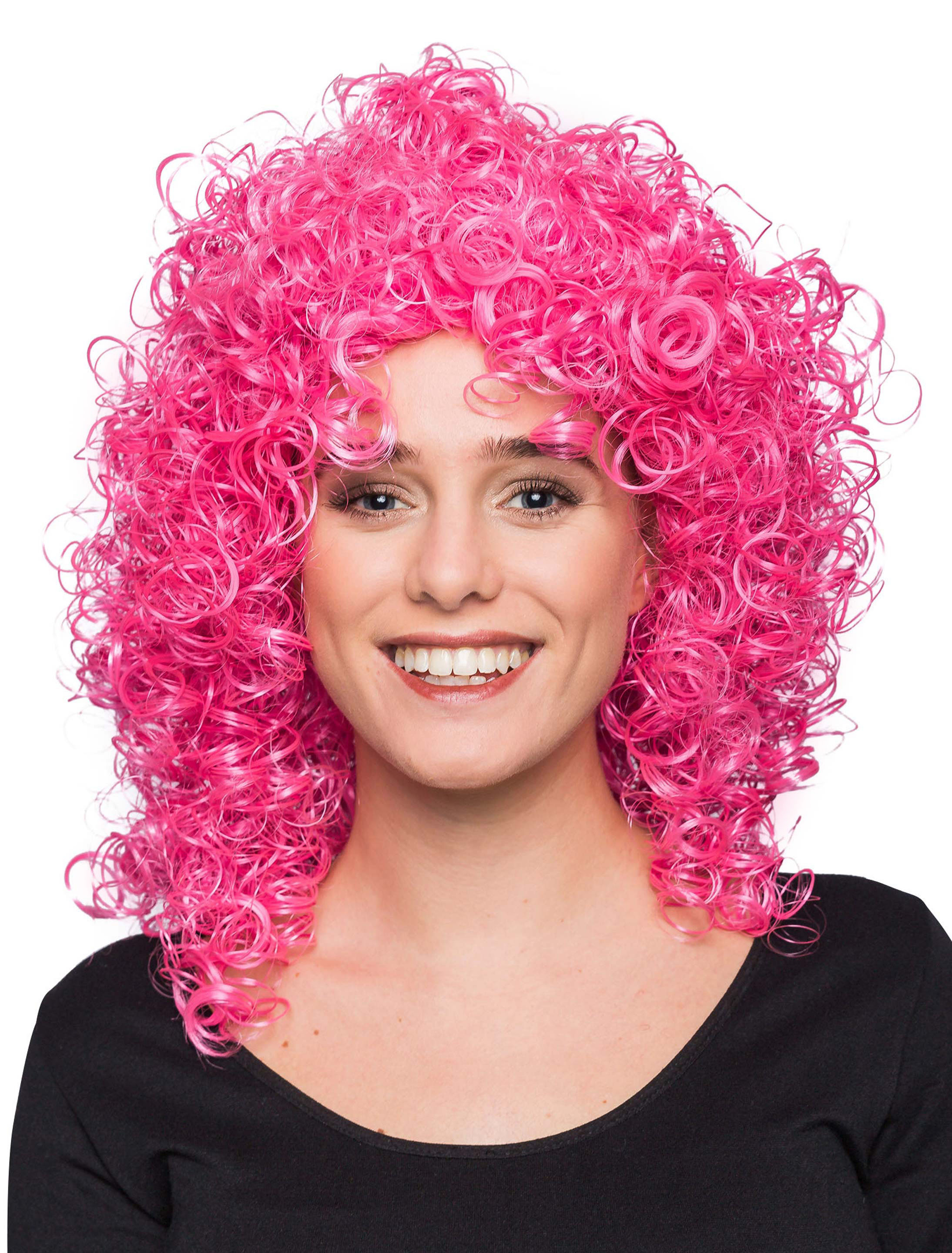 Perücke mittelang wilde Locken pink one size