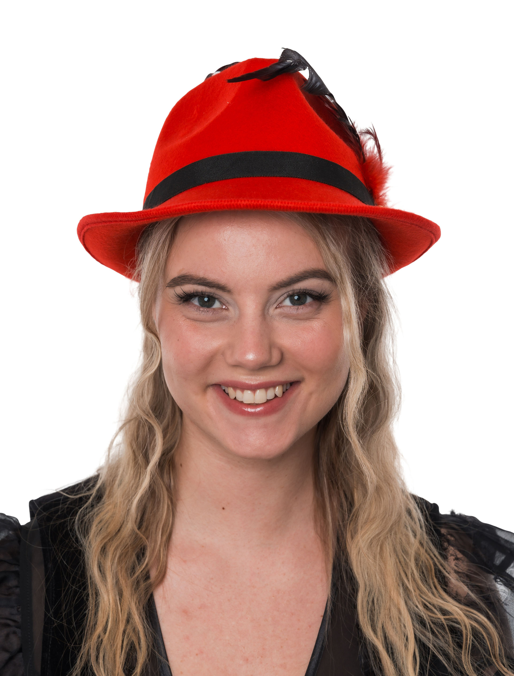 Trachtenhut mit Federn Damen rot 59