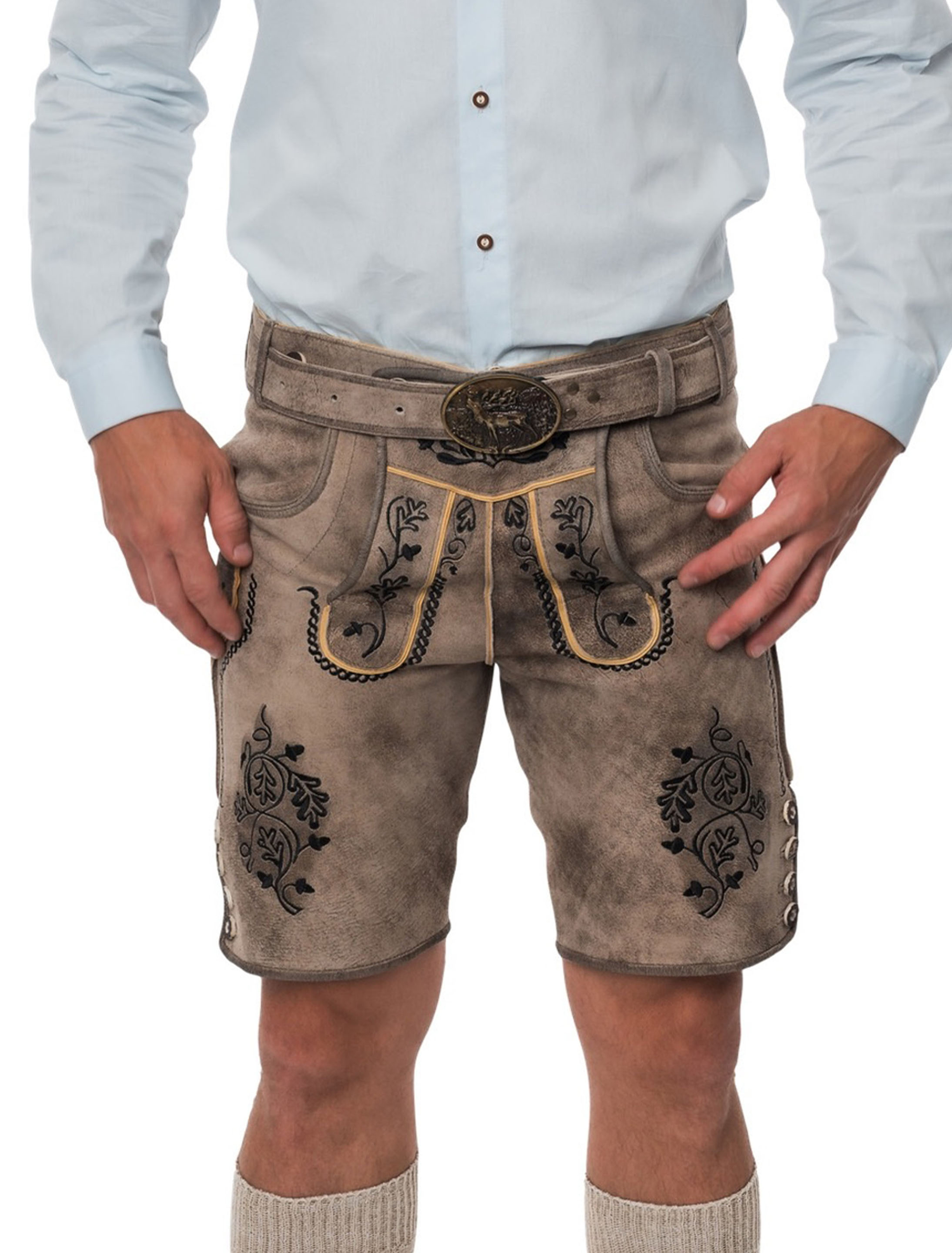Lederhose Theo kurz Herren beige S