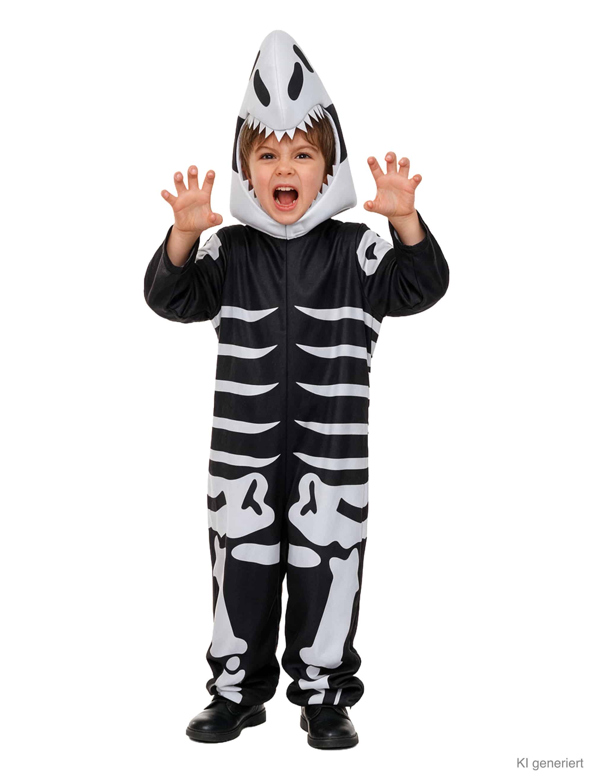 Overall Dinosaurier-Skelett mit Mütze Kinder schwarz/weiß 140