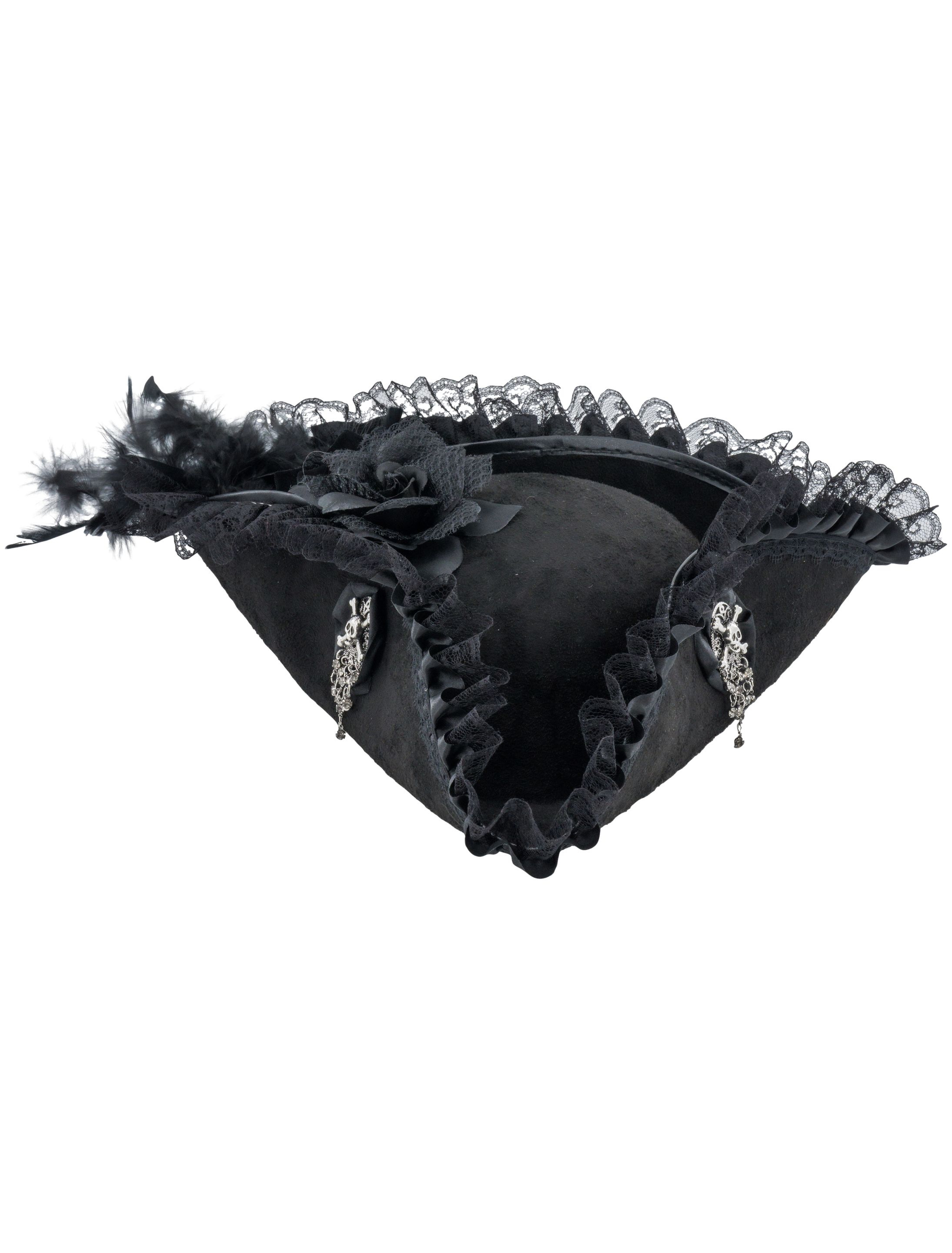 Dreispitz mit Totenkopf Brosche schwarz 57