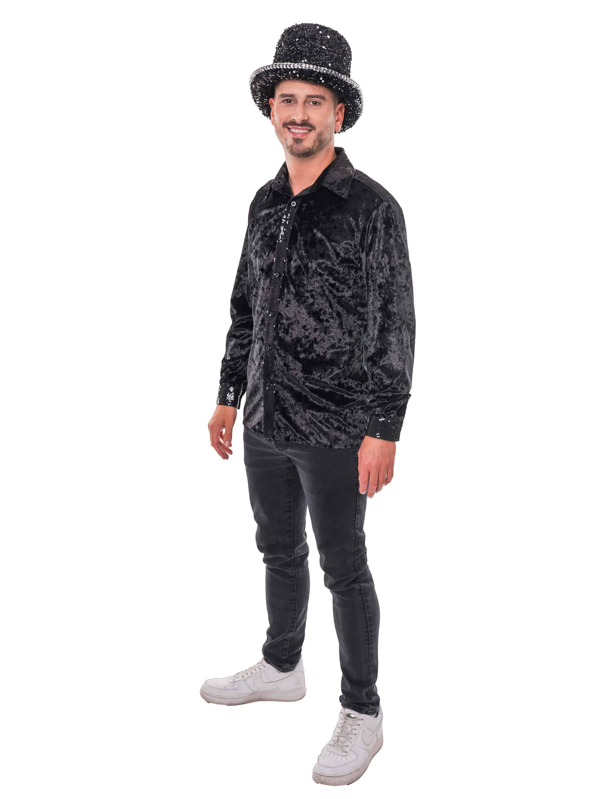 Samthemd mit Pailletten schwarz S/M