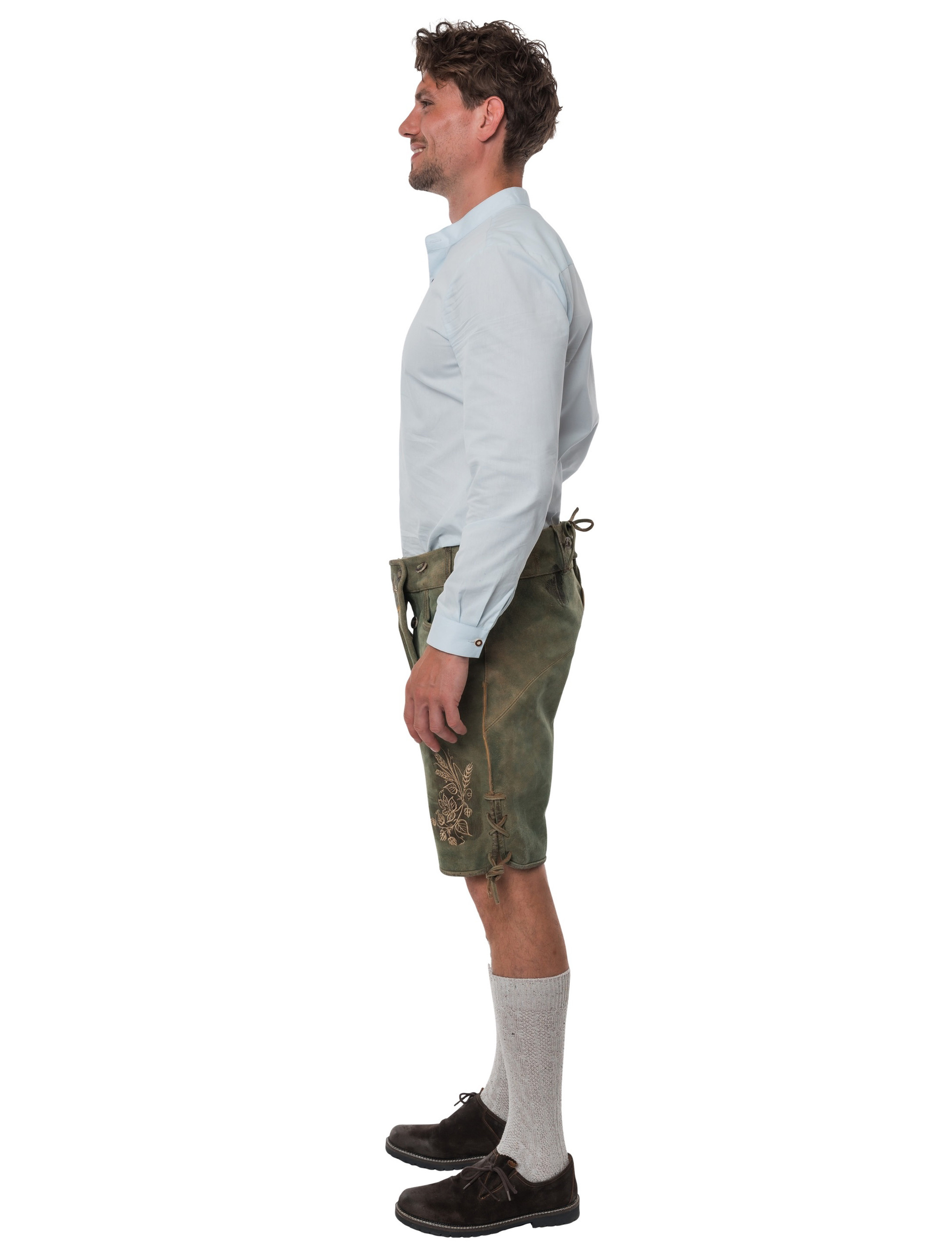 Lederhose kurz mit Blumen Herren grün S