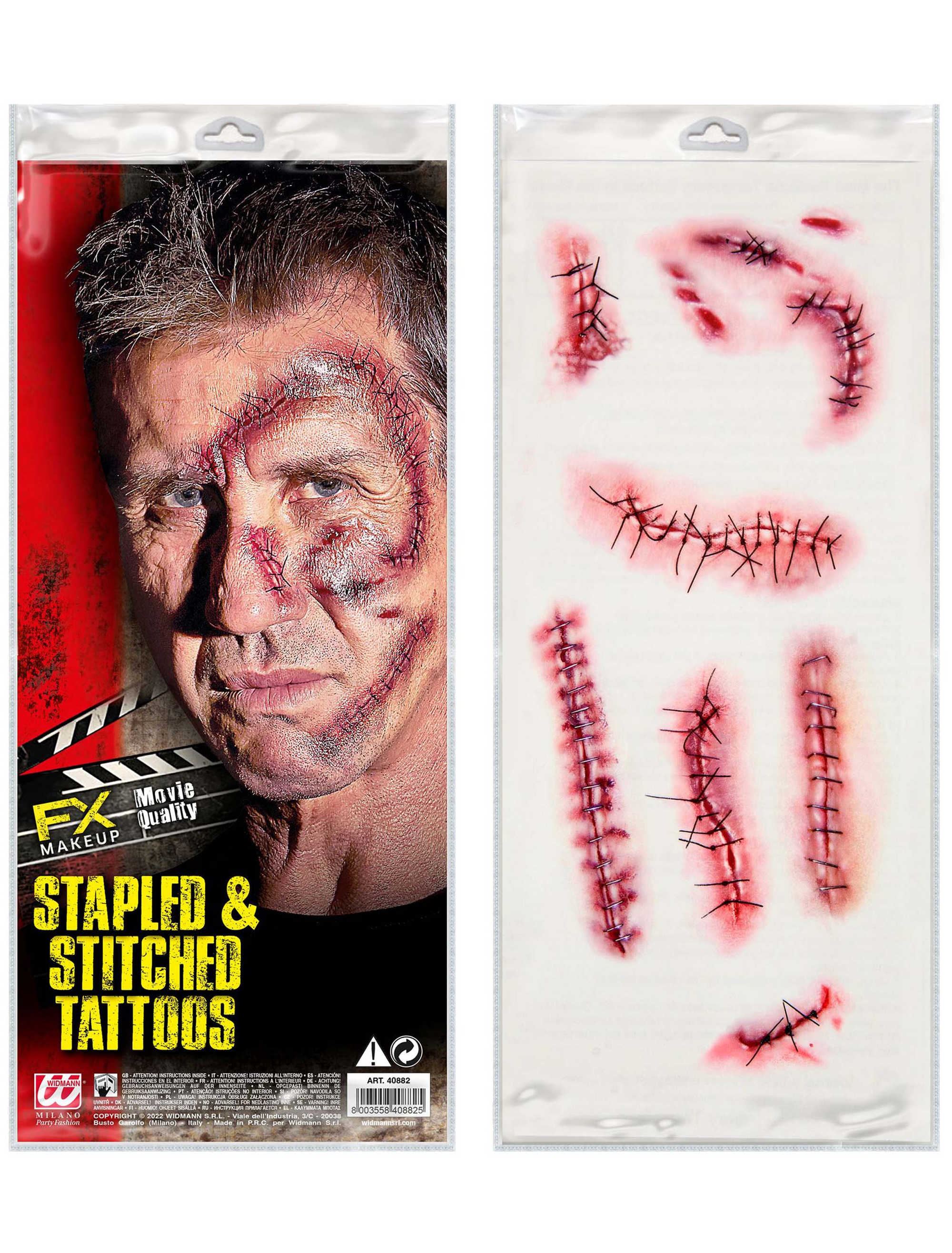 Tattoo Wunden genäht und geklammert rot