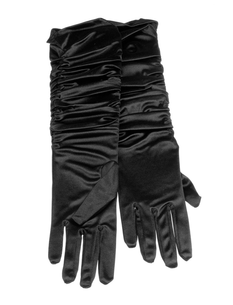 Handschuh Gala schwarz gerafft Satin 38cm
