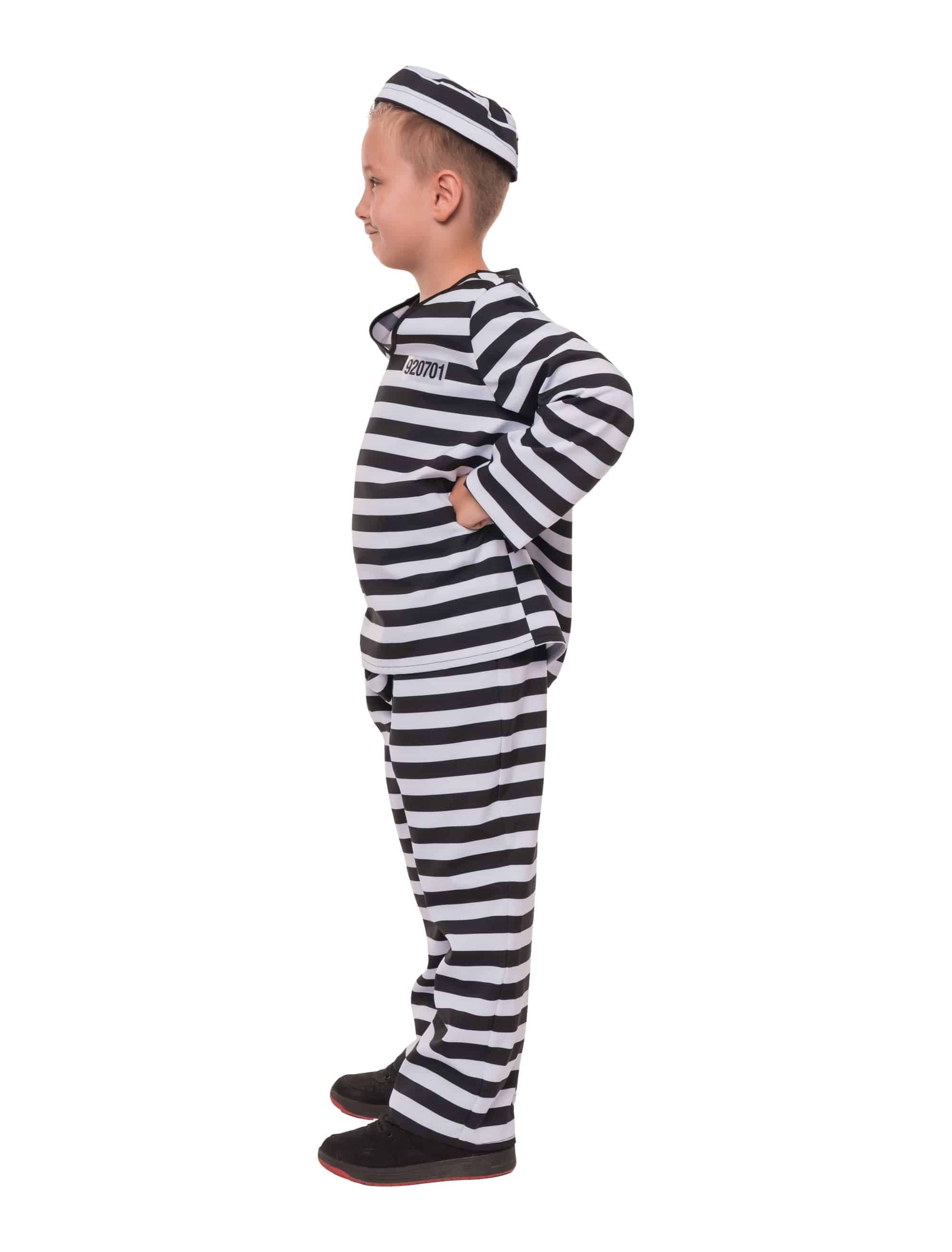 Kostüm Sträfling 3-tlg. Kinder schwarz/weiß 116