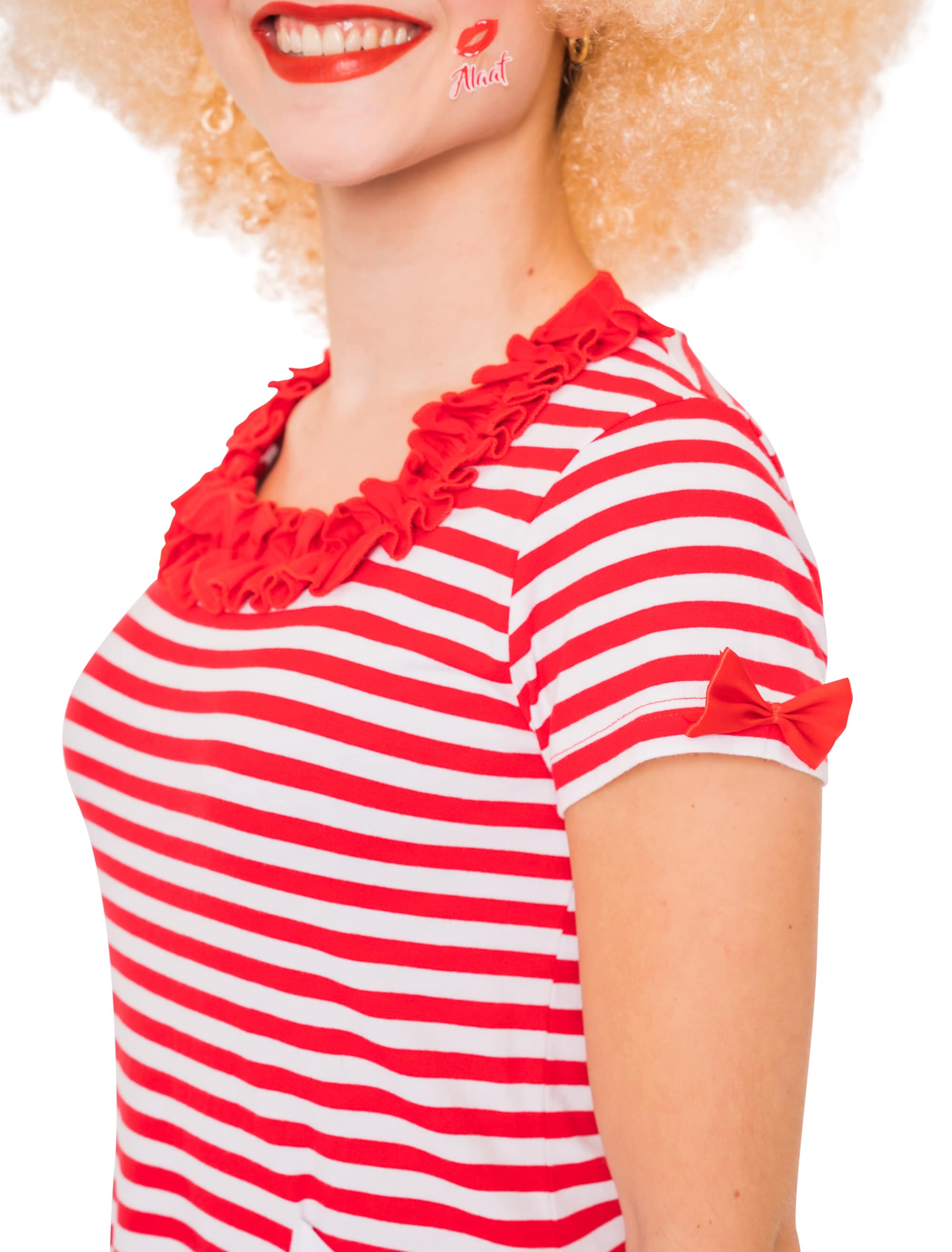 Kleid gestreift mit Herz auf Tasche Damen rot/weiß L/XL