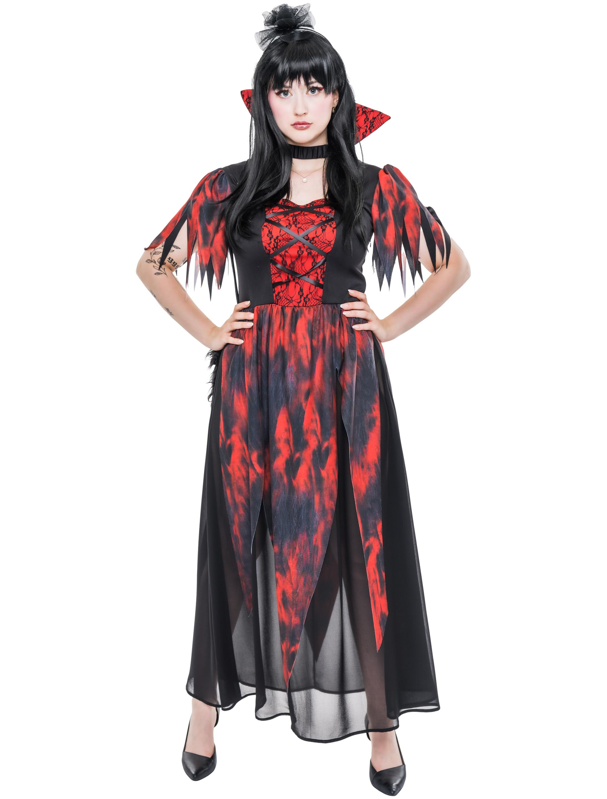 Kleid mit Stehkragen schwarz/rot 4XL/5XL