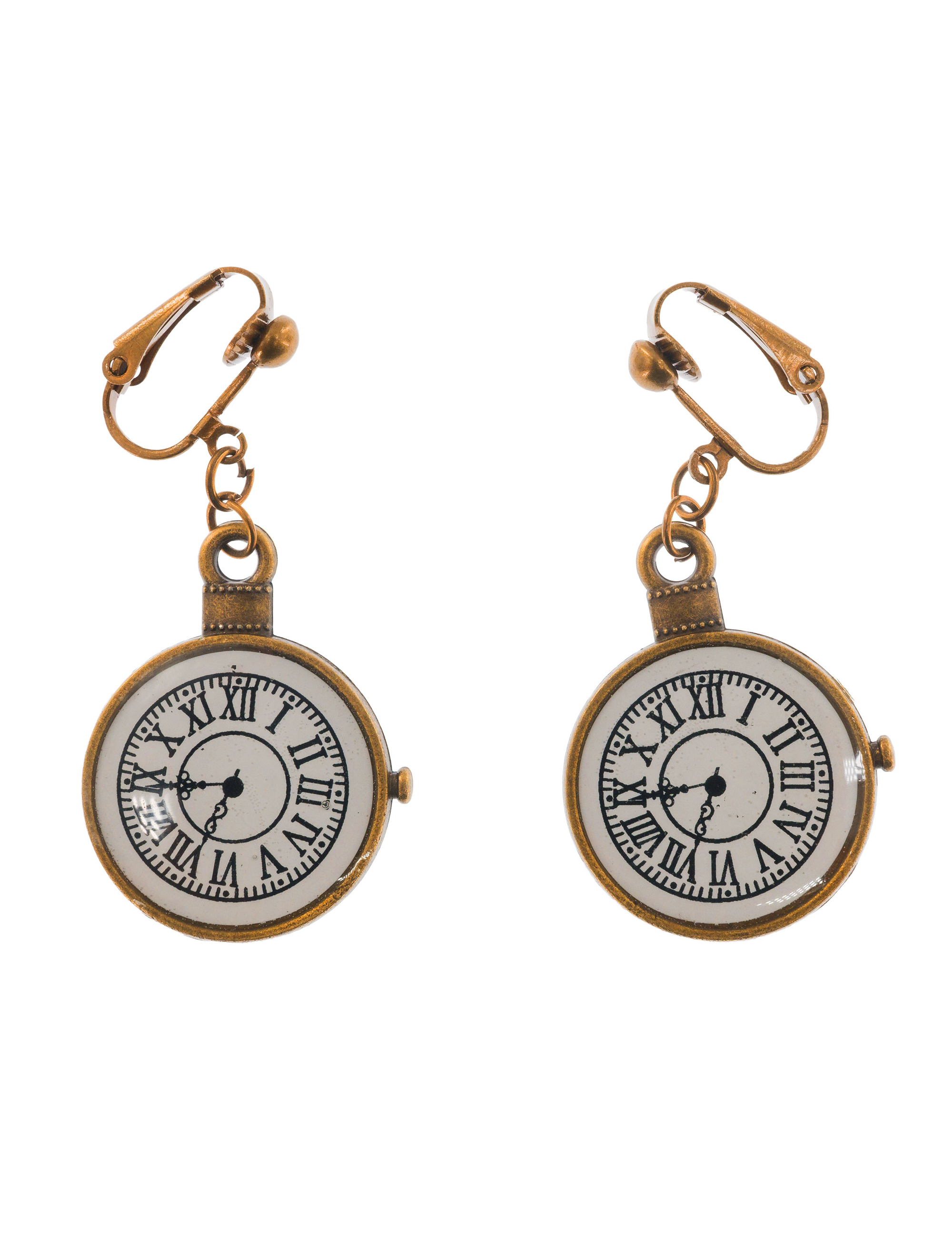 Ohrclips Taschenuhr weiß/gold