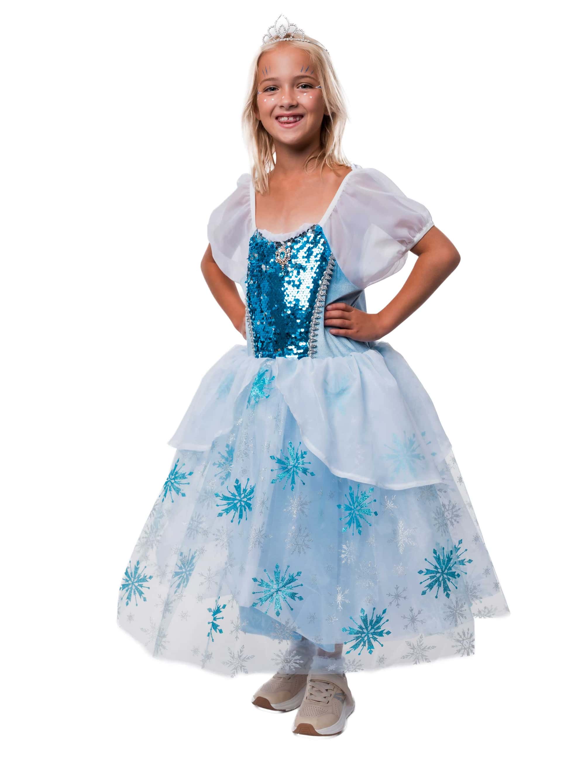 Kleid Schneeflocken-Prinzessin mit LED Kinder weiß/blau 128