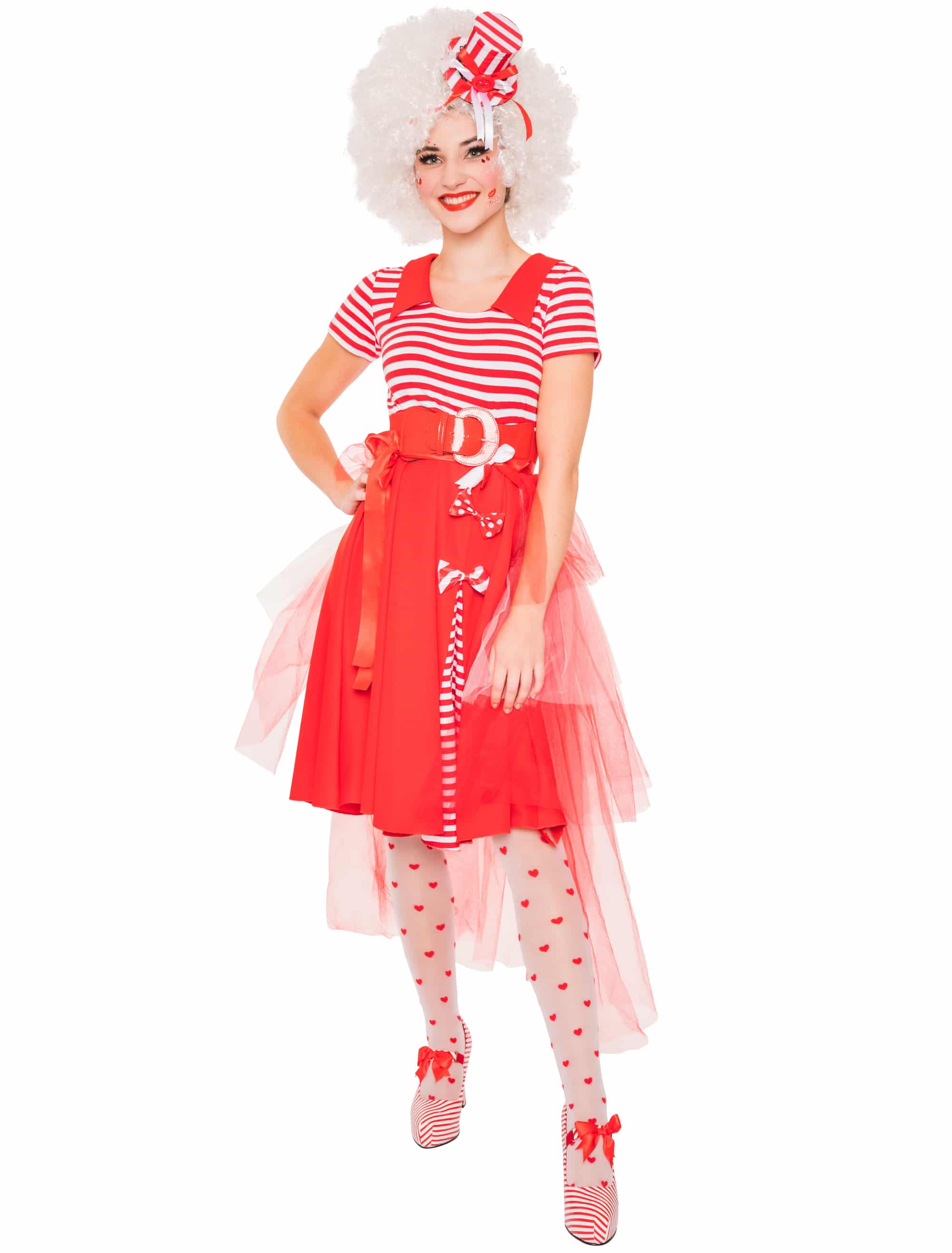 Kleid mit 3 Schleifen Damen rot/weiß S/M