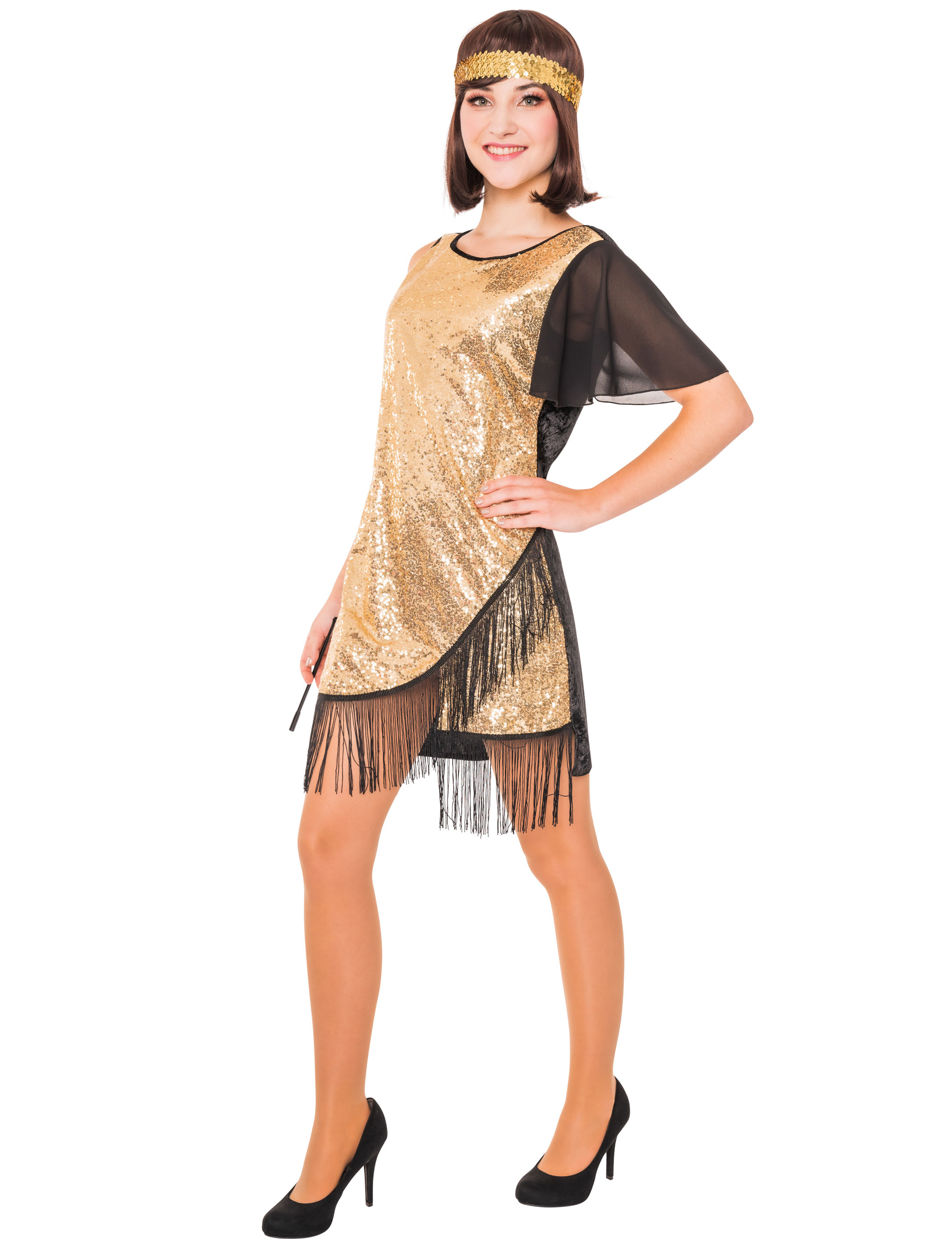 Kleid 20er Jahre Pailletten schwarz/gold S