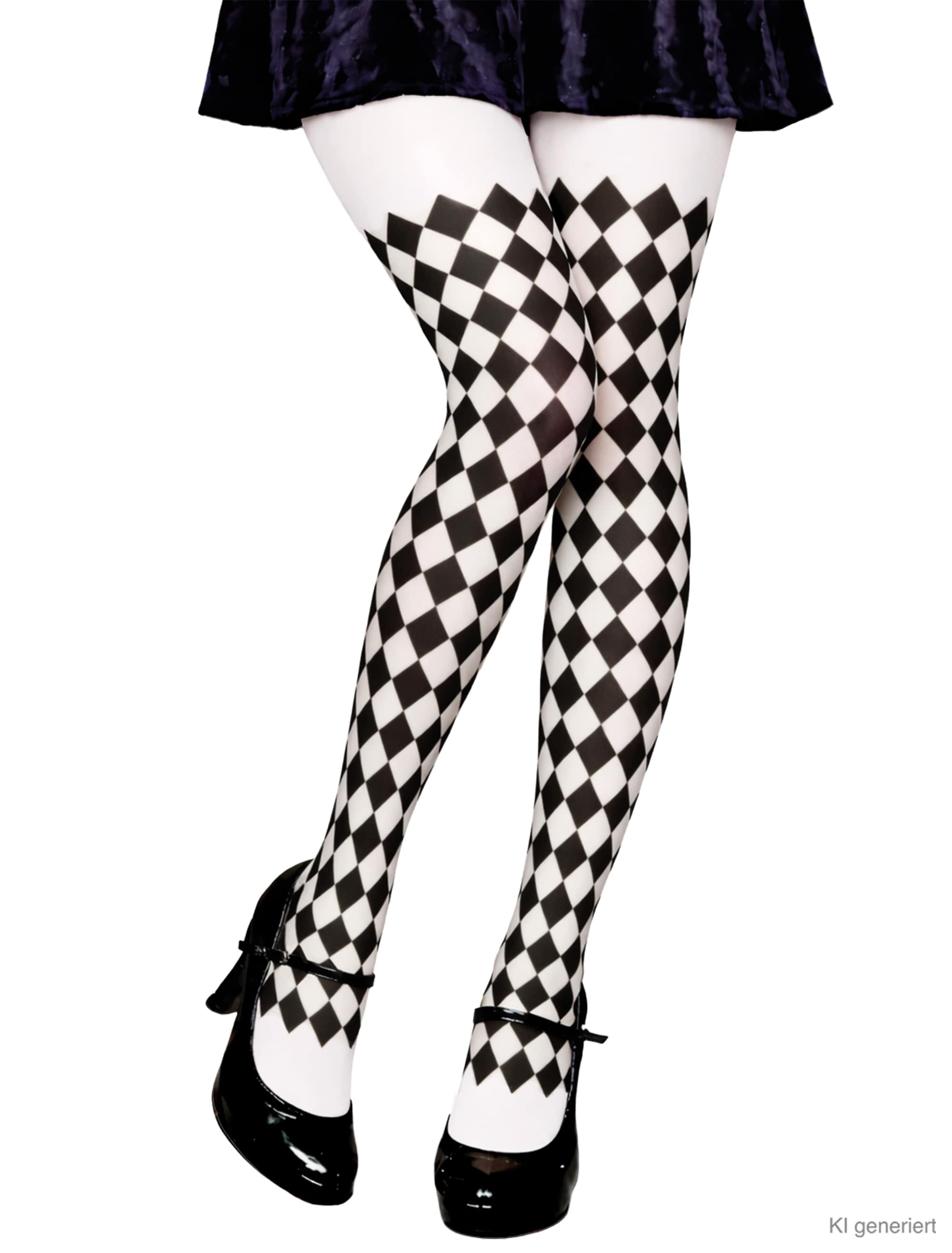 Strumpfhose Harlekin schwarz/weiß one size