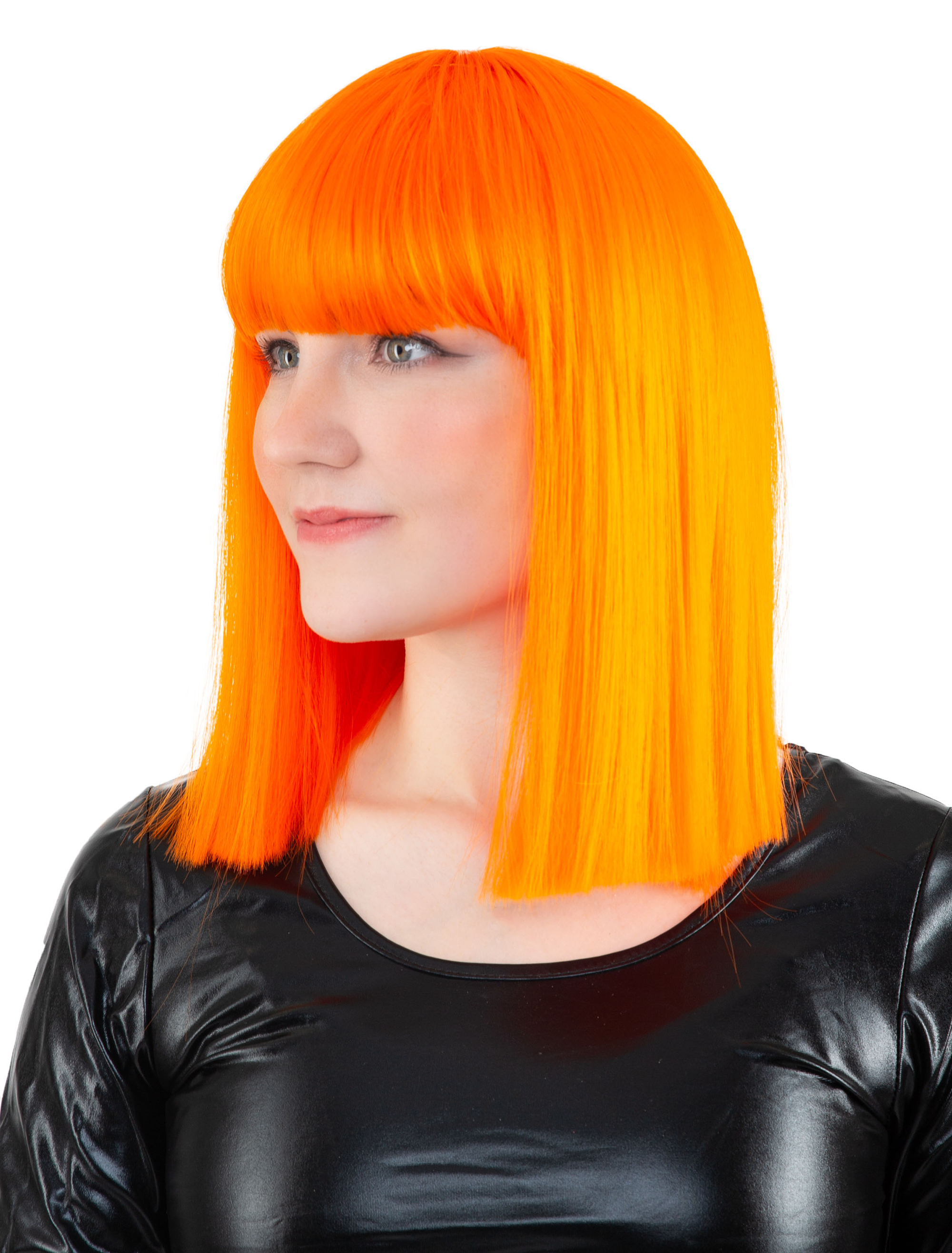 Perücke Langhaar glatt mit Pony orange