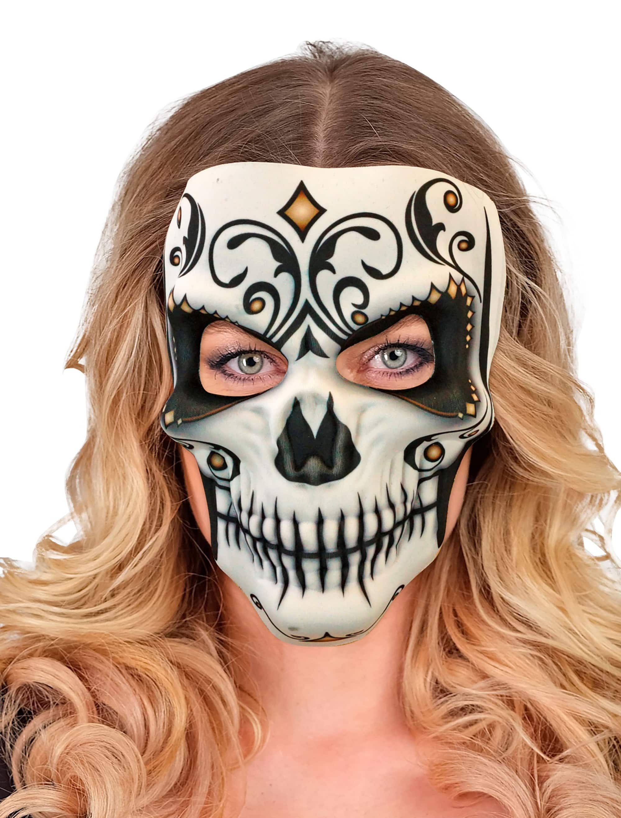 Maske Dia de los Muertos weiß/schwarz