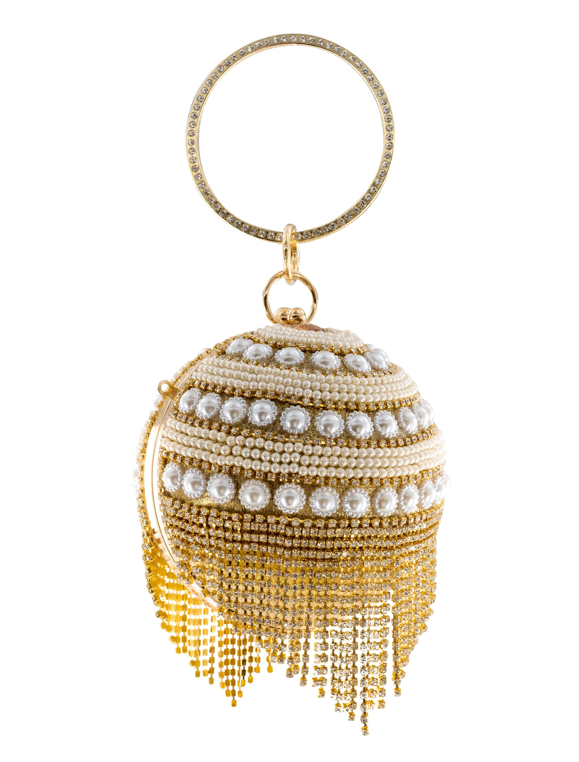 Handtasche Kugel mit Perlen und Strasssteinen Damen gold