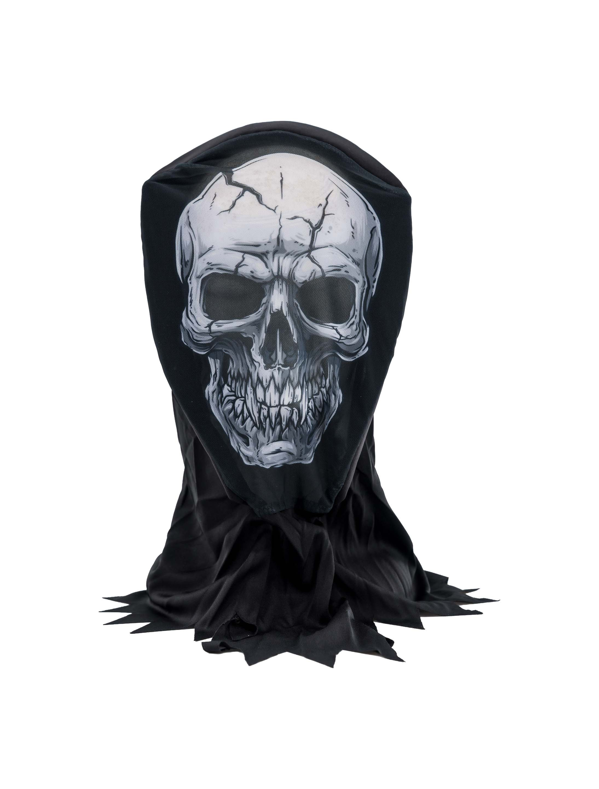 Maske Totenkopf mit Kapuze schwarz/weiß