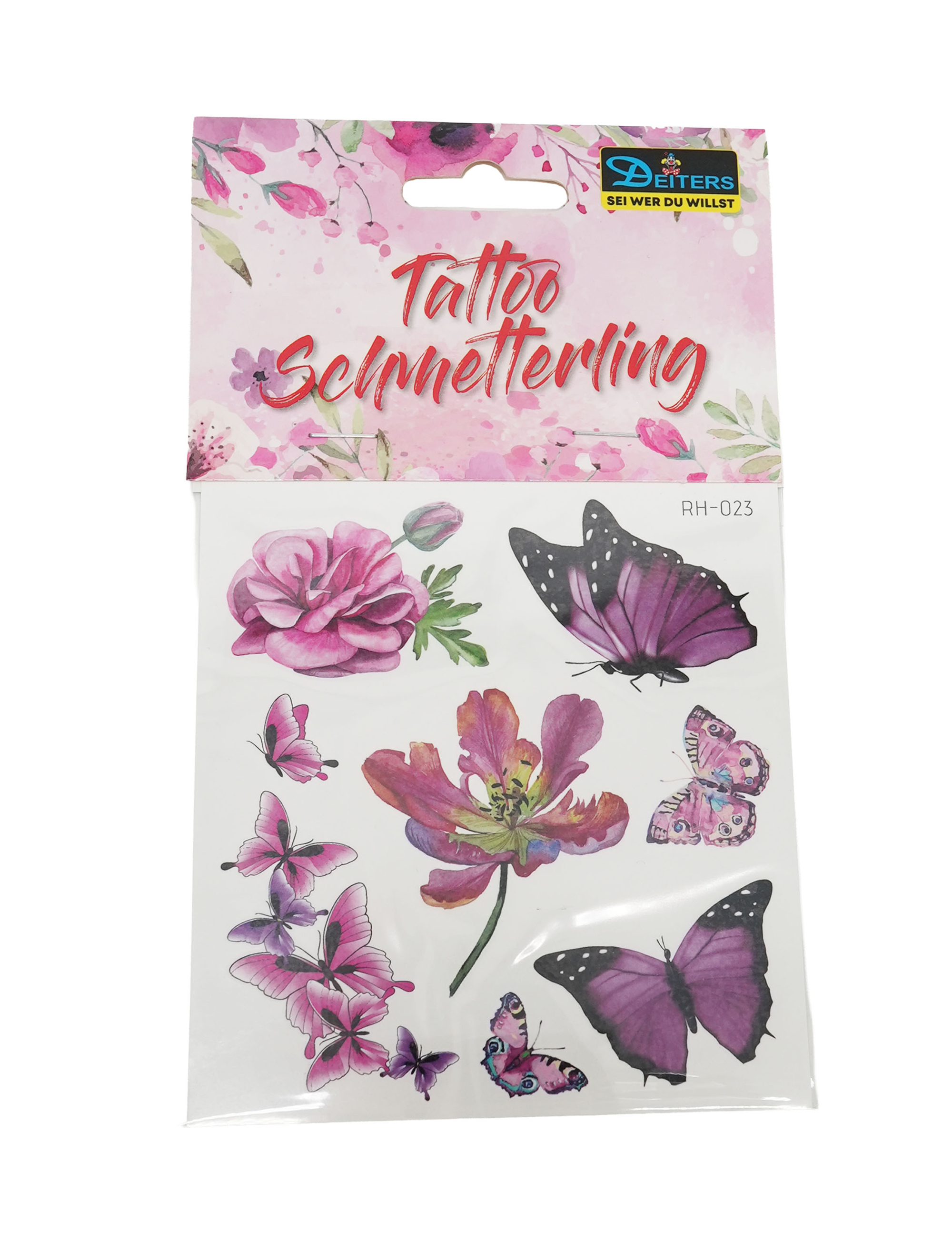 Tattoo Schmetterling und Blumen bunt