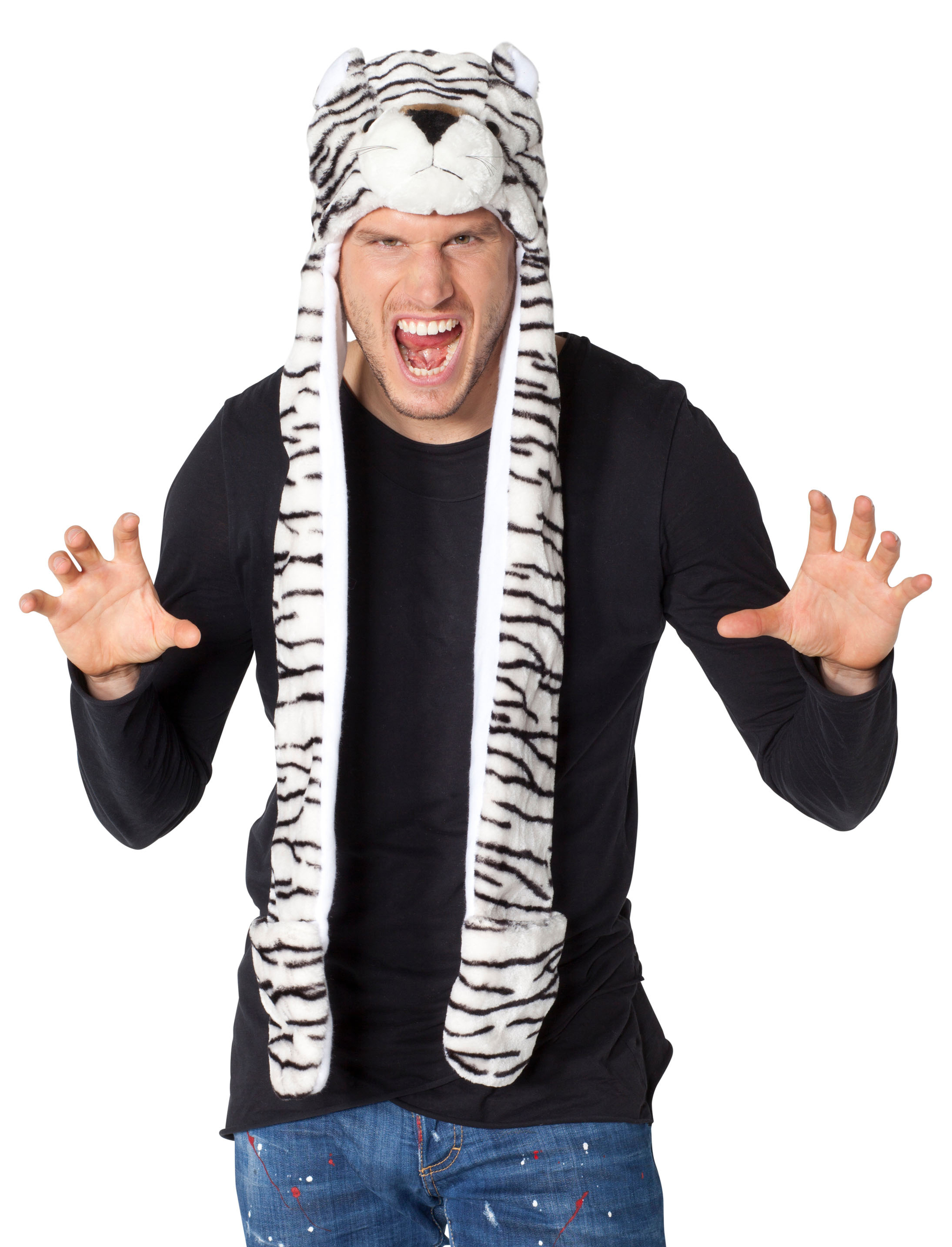 Mütze weißer Tiger Plüsch