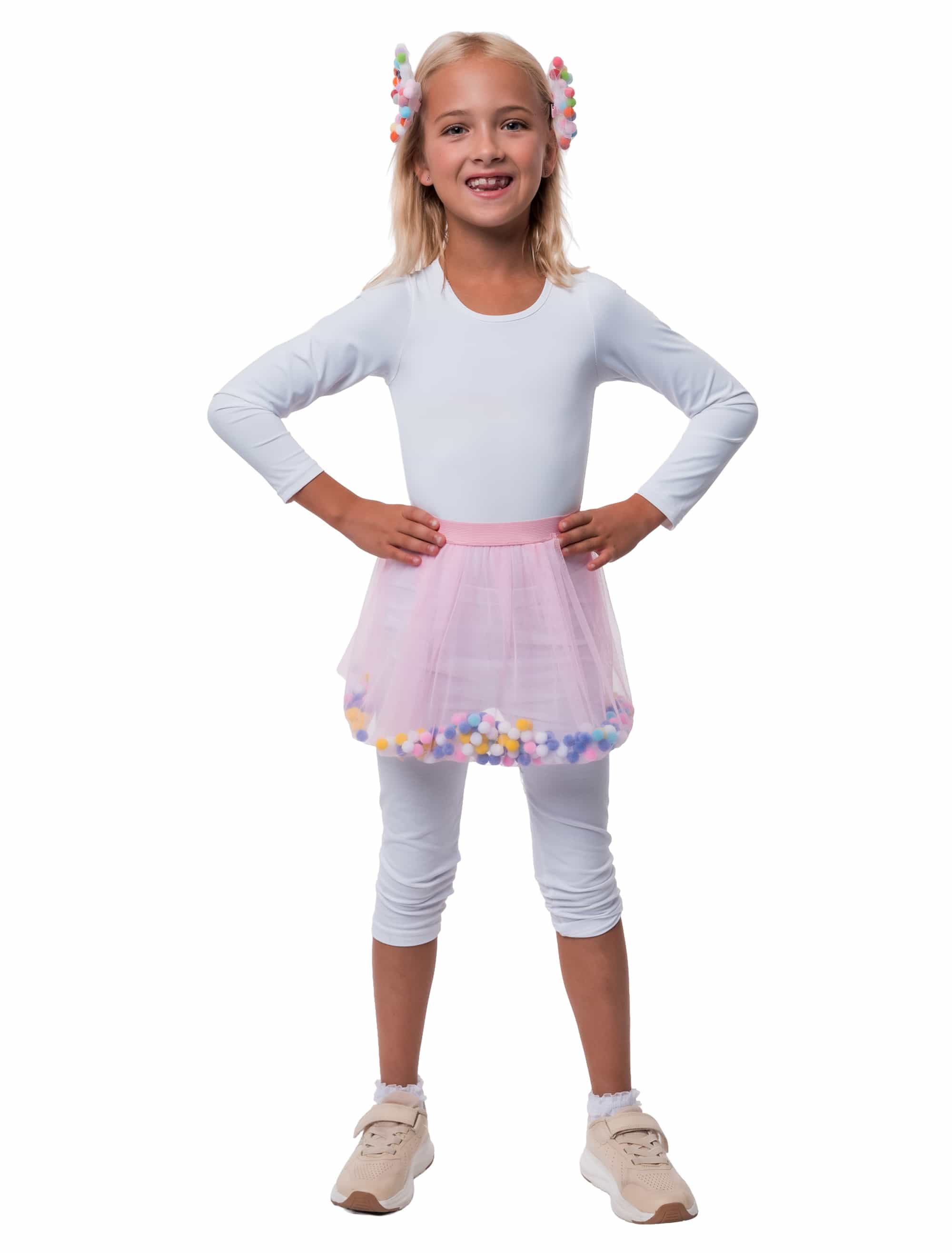 Rock mit Pompoms Kinder rosa 128/140