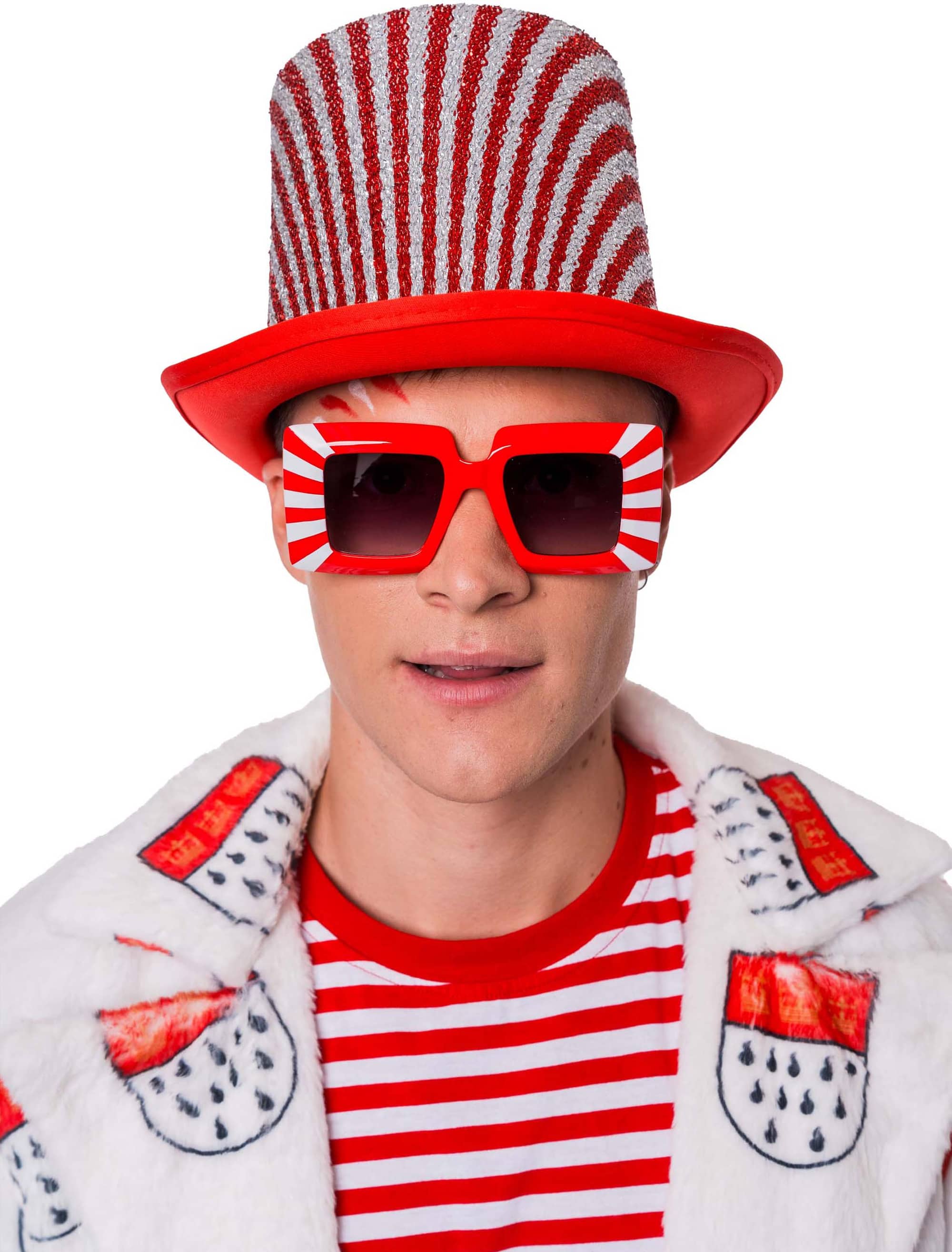 Brille Gestreift rot/weiß