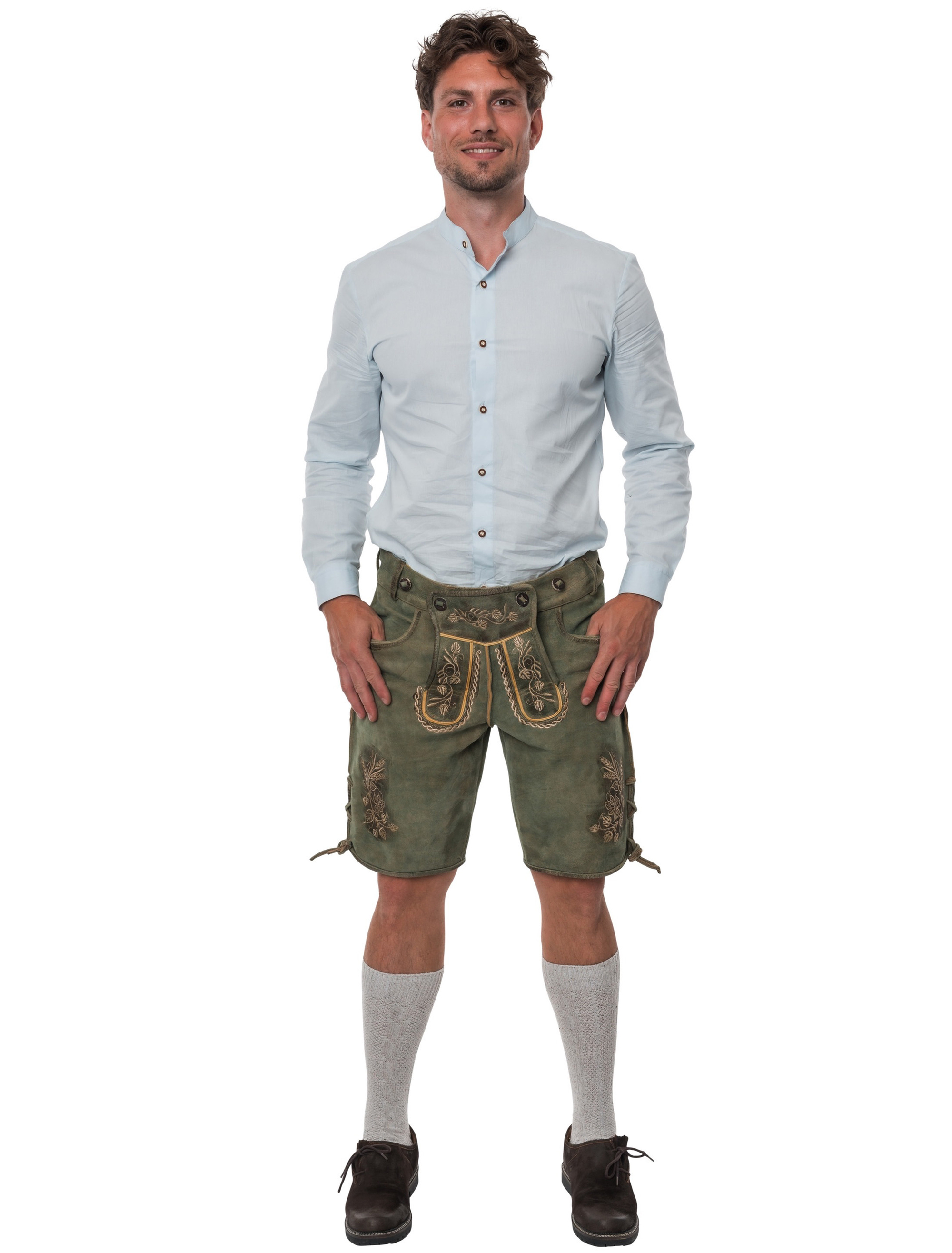 Lederhose kurz mit Blumen Herren grün S
