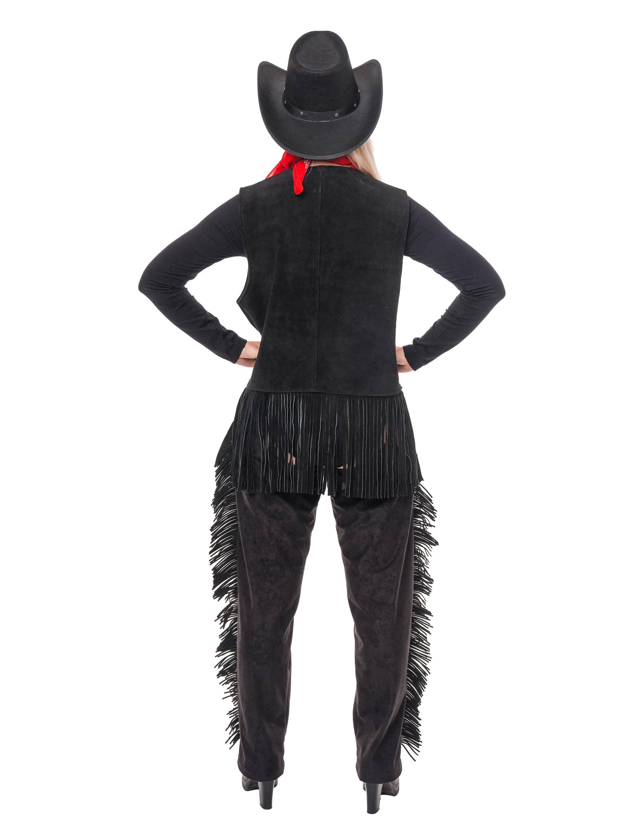 Lederweste mit Fransen Damen schwarz S/M