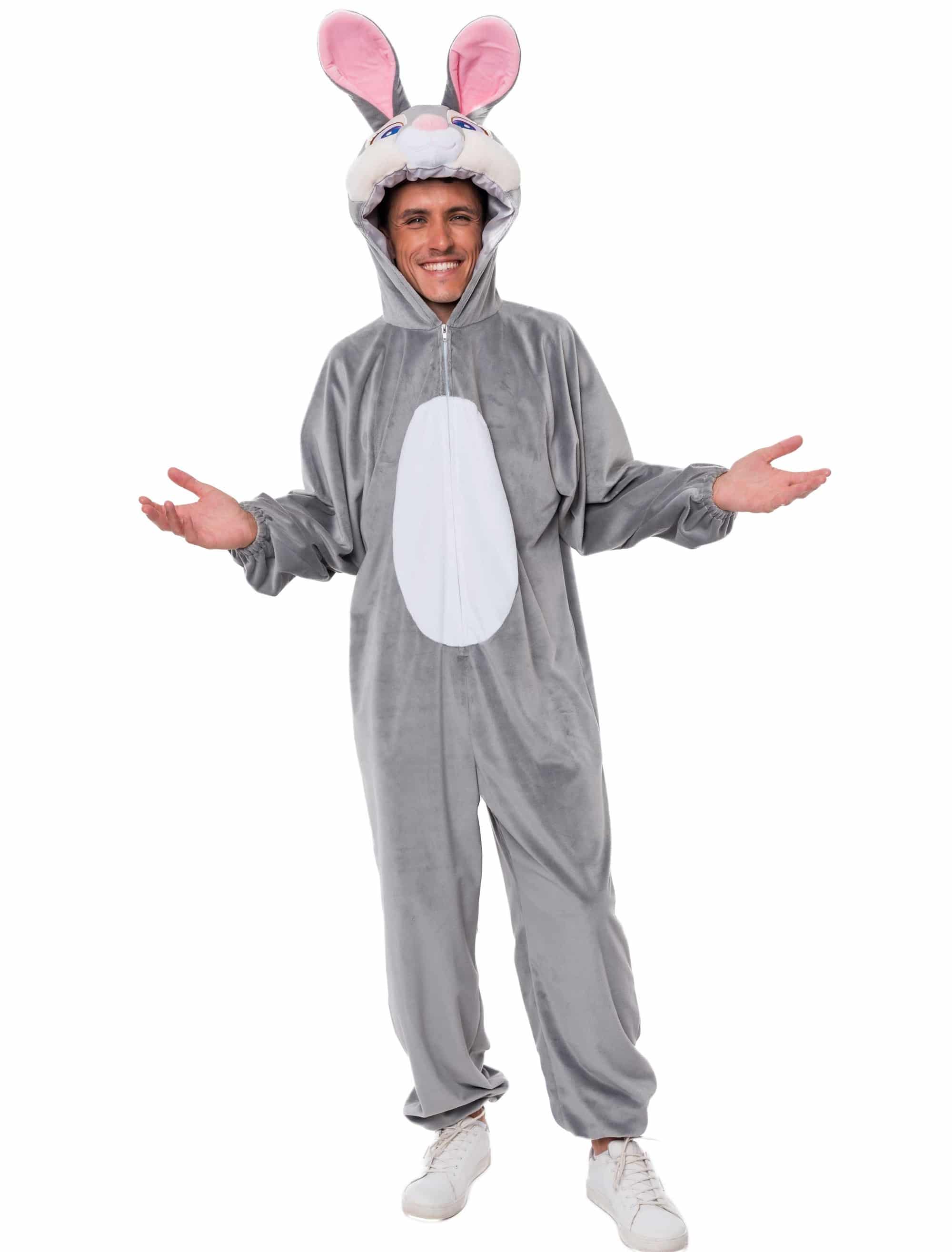 Overall Hase Plüsch grau S/M