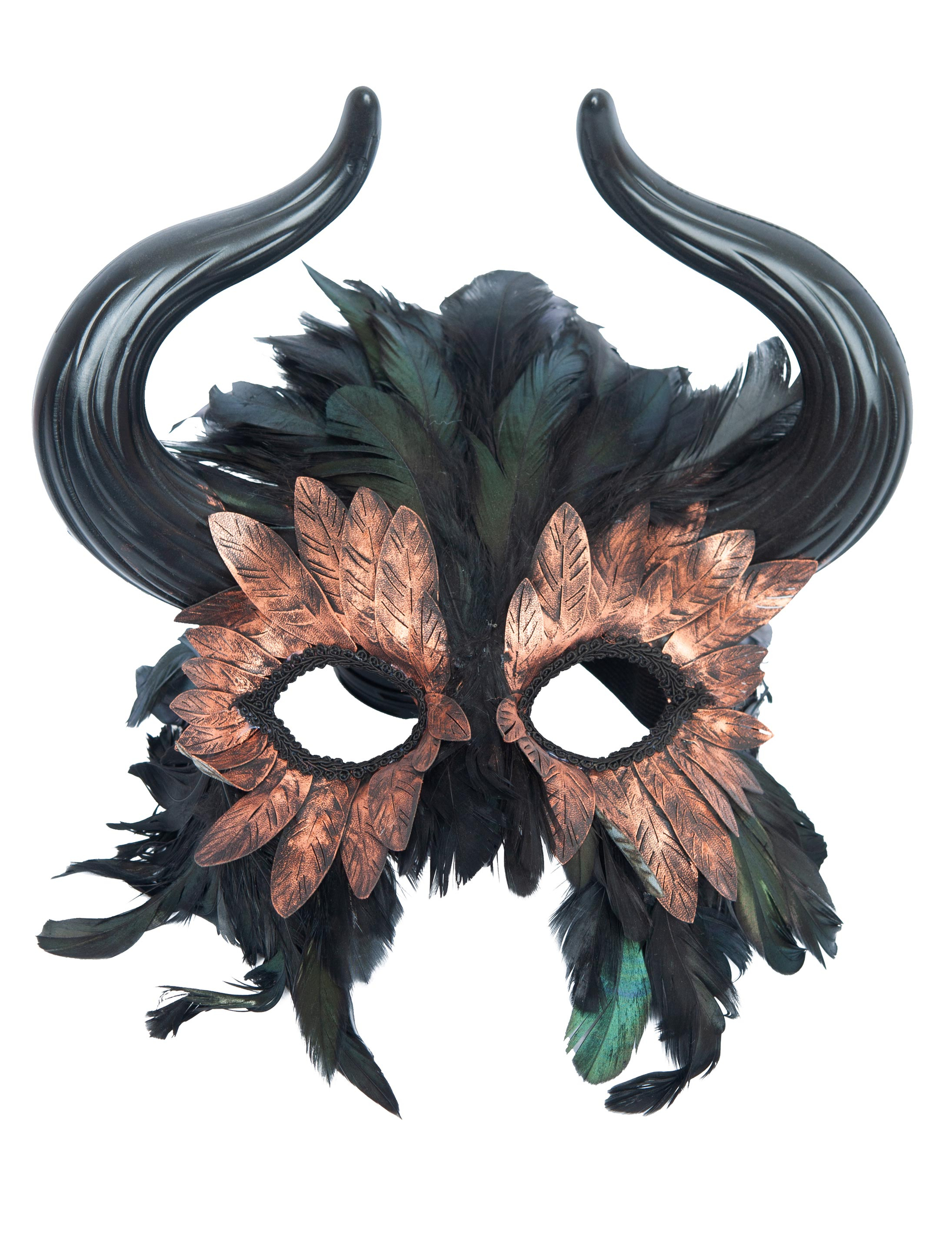 Halbmaske mit Federn und Hörner