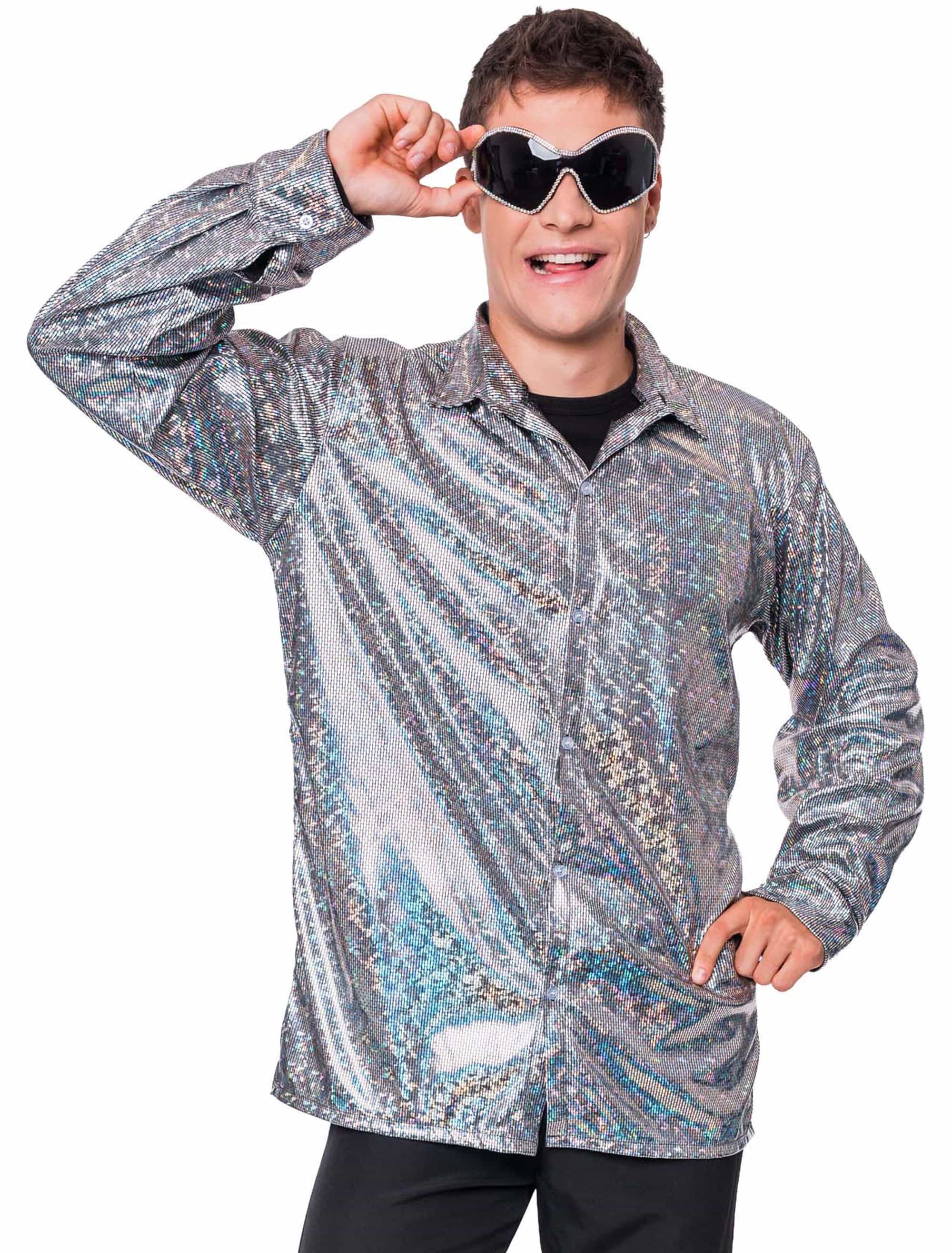 Hemd irisierend Metallic Herren silber M/L