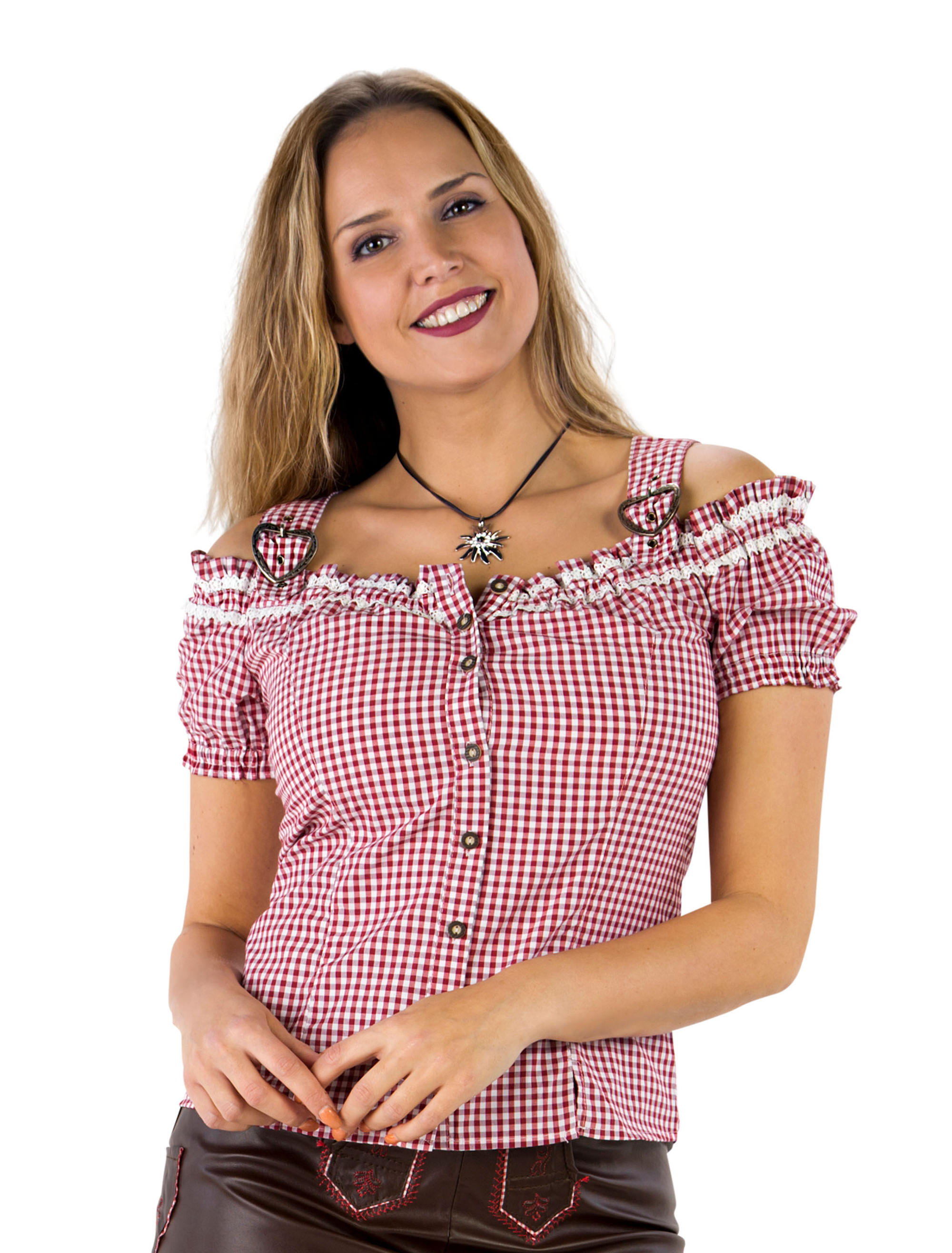 Trachtenbluse mit Trägern Damen rot/weiß 36